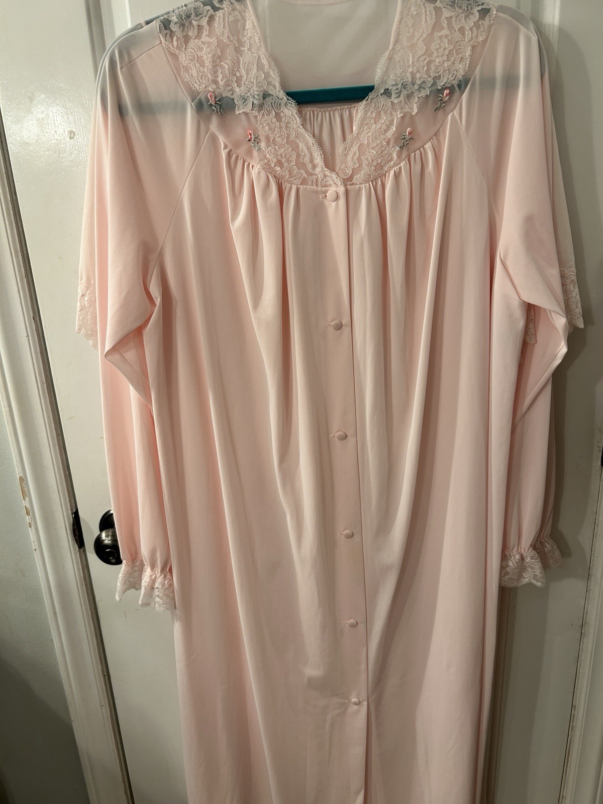 Vintage 2 Piece SHADOWLINE Pink Lace PEIGNOIR Robe (M) And Nightgown (L) Set