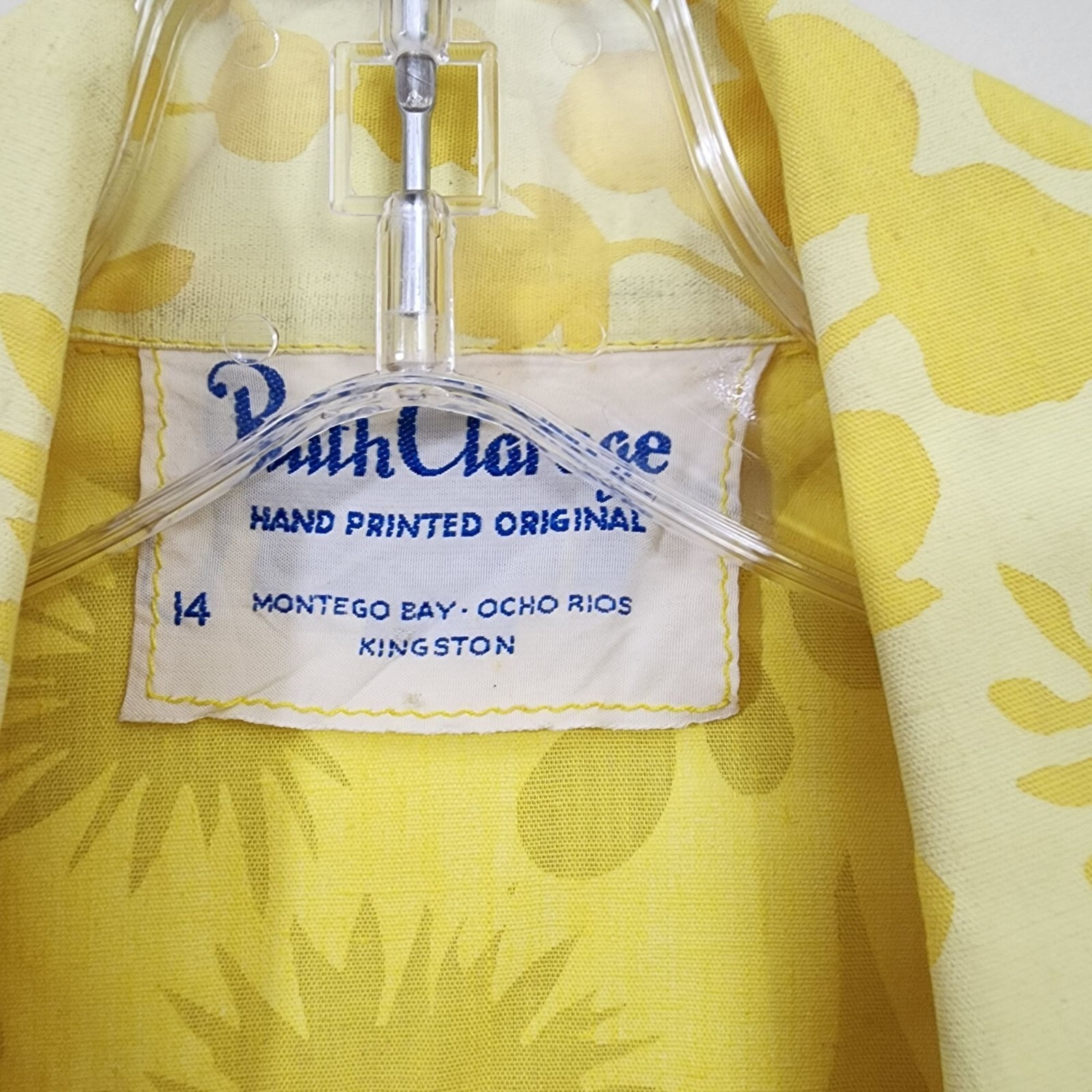 Ruth Clarage 1960s Vintage hand painted yellow floral long sleeve belted dress