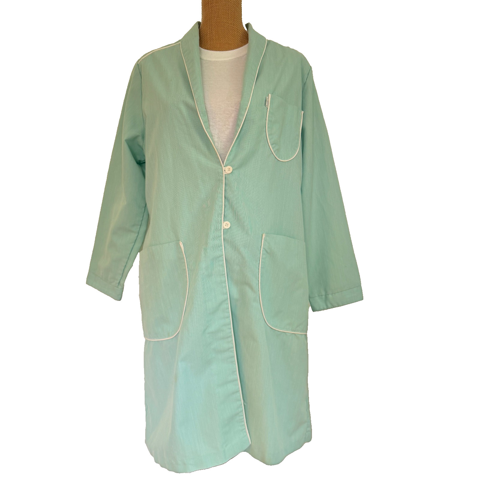 VTG 60s Hopkins Pub Hlth Uniform Green/Wht Pinstripe Actual Pediatricians Coat