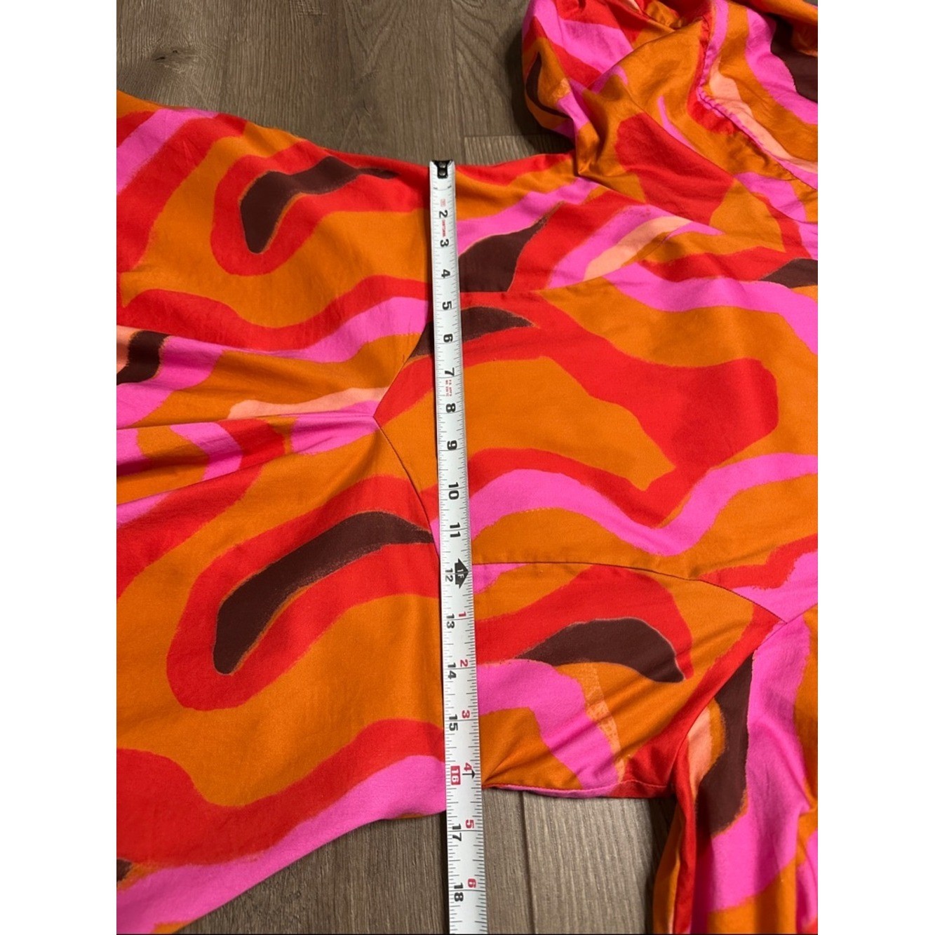LaRoque Juliette Retro Mini Pocket Dress Puff Sleeves Orange Pink Groovy Medium