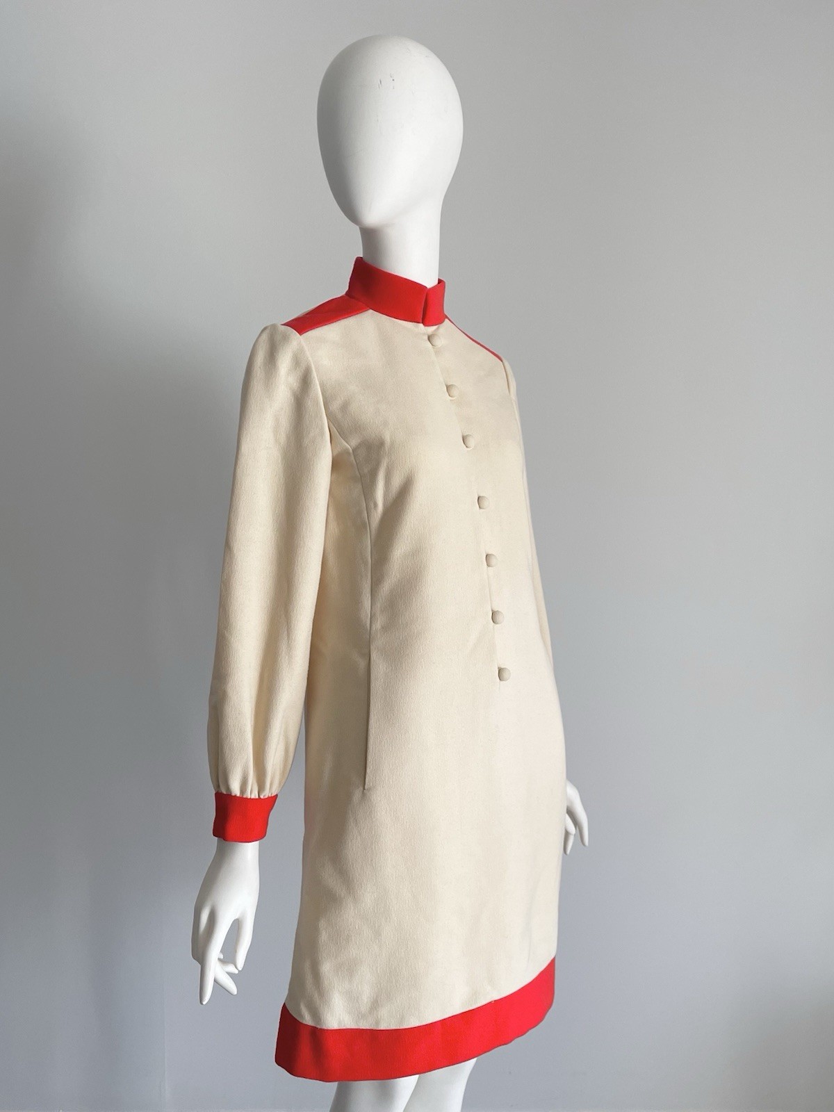 Geoffrey Beene Vintage 1960s Cream Bright Orange High Neck Dress Size Small