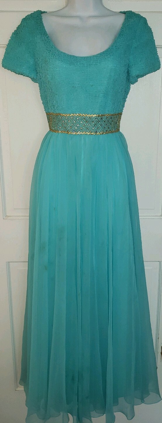 HARMAY turquoise Blue Chiffon Maxi Party vintage costume long Ball Gown XS S