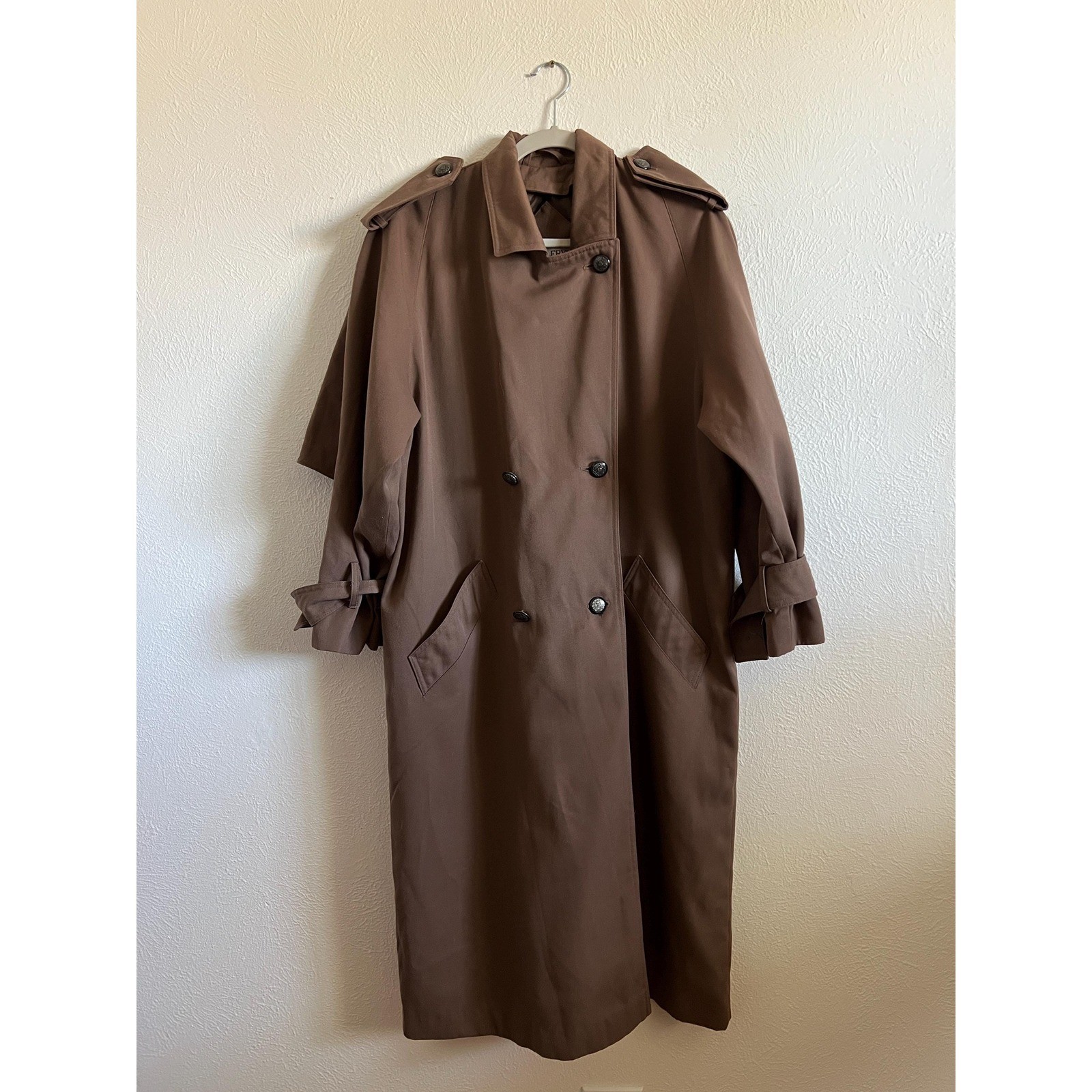 Vintage Brown Trench Coat Minimalist Long Coat Classic Oversized 90s Chic