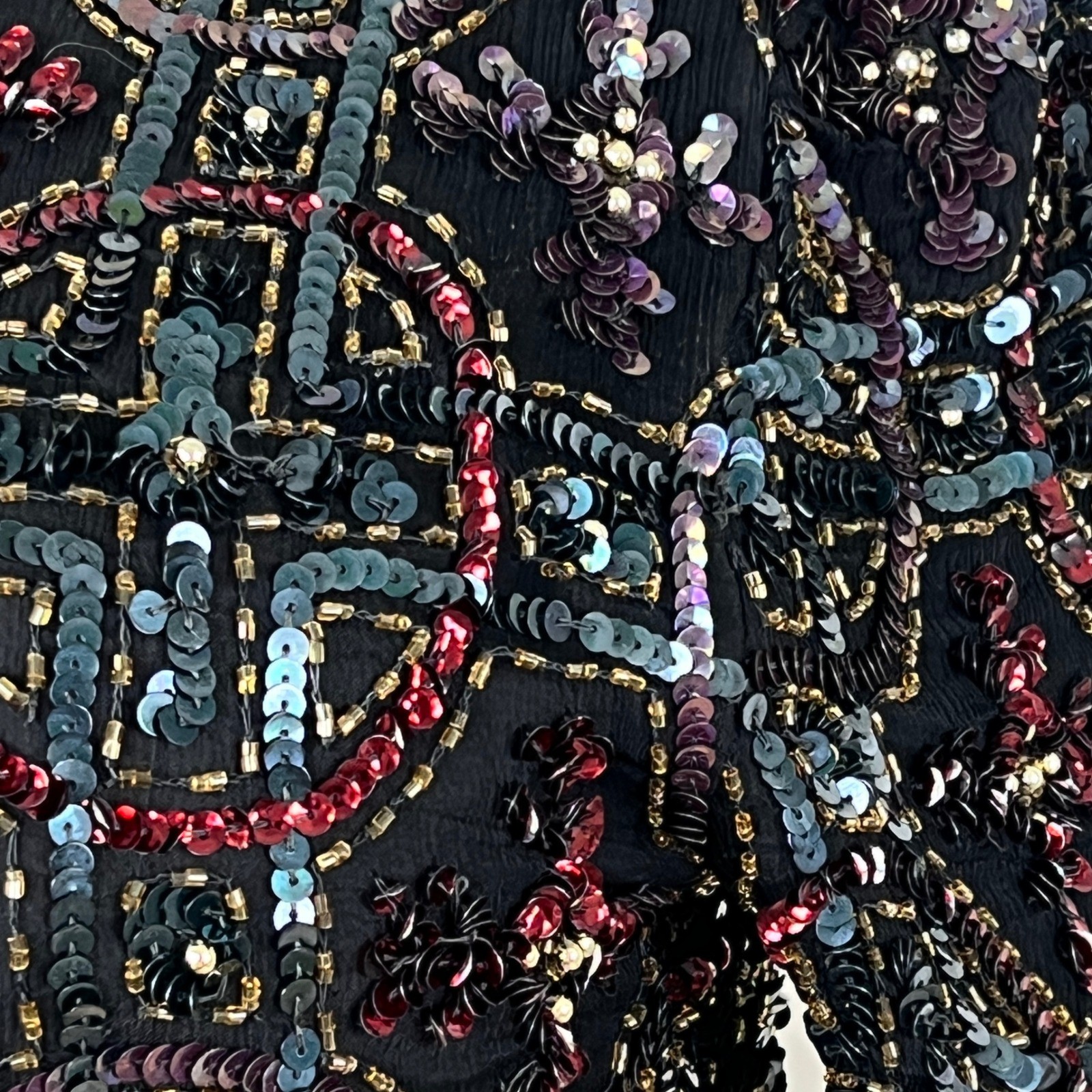 Scala Beaded Sequin Silk Top Womens PM Petite Medium Black Vintage 90s READ