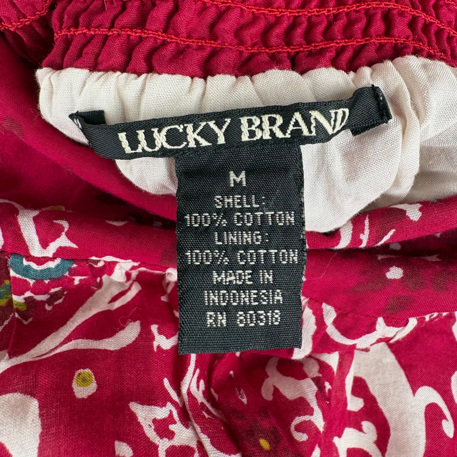 Lucky Brand Smocked Boho Y2K Mini Skirt M Pink Paisley Cotton Summer Cottagecore