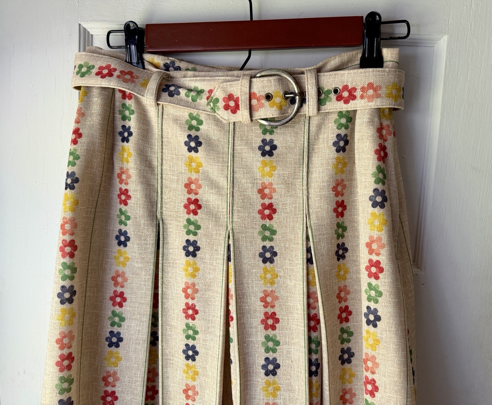 Vtg 70s Glen Of Michigan Pleated Flower Skirt Belt Small Cottagecore Boho Retro