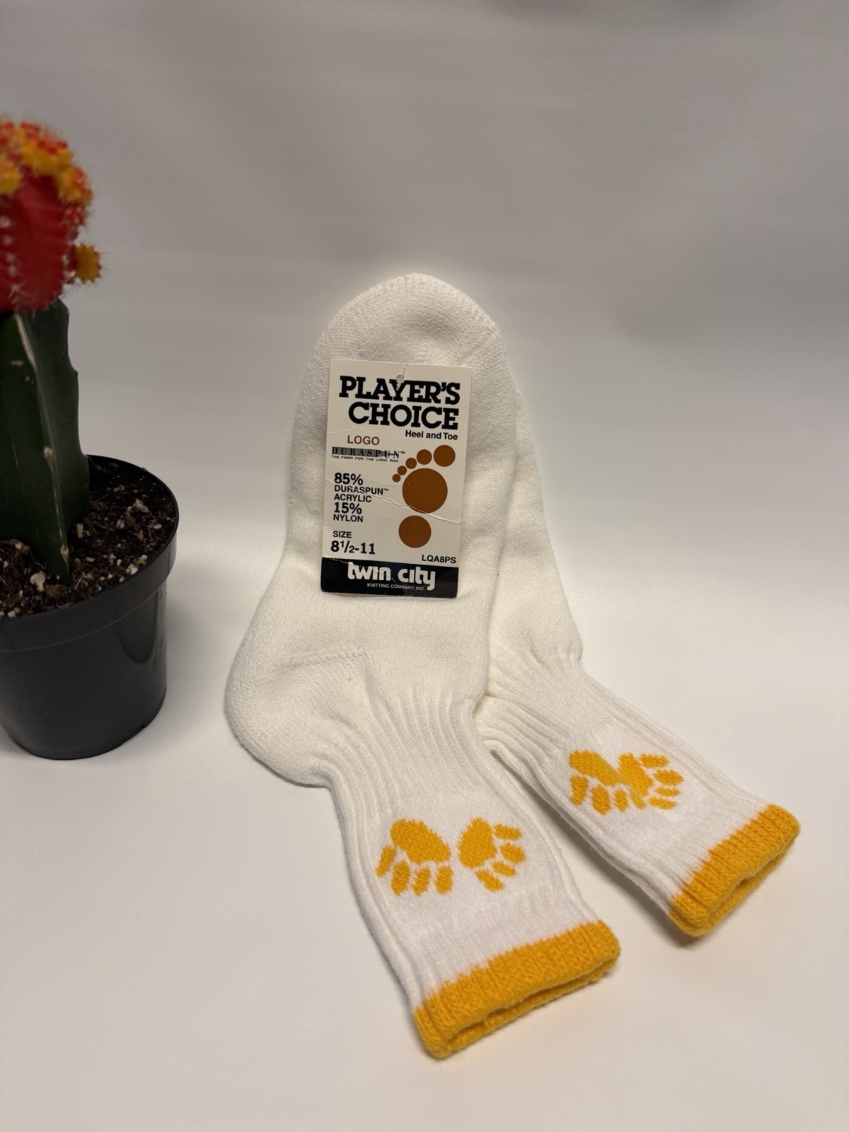 VTG Socks Cheerleading NOS Acrylic Nylon 8.5-11 White Yellow 90s USA TCK Bears