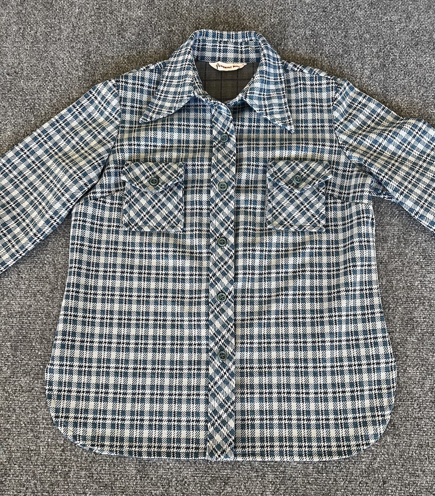 Country Miss Womens Size 16 VTG Flannel Shirt Blue Gray Plaid Cottage Outdoors