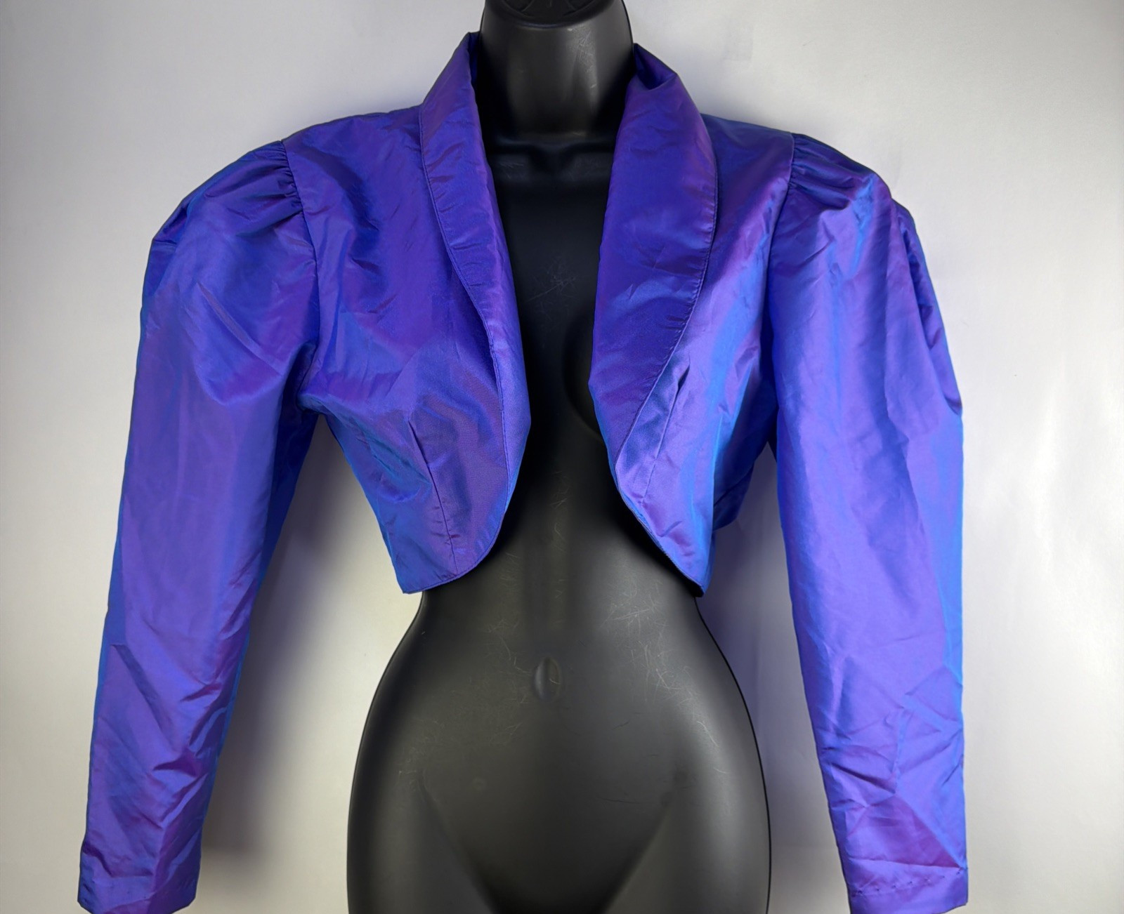 Vintage Rampage Satin Bolero Cropped Iridescent Purple Puff Sleeve
