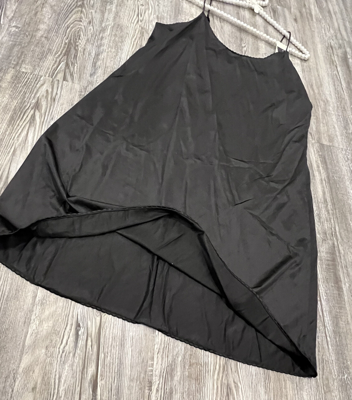Rare NWT VTG 90 Vanity Fair USA Made Black Spaghetti Straps Lace Slip 38 20”/44