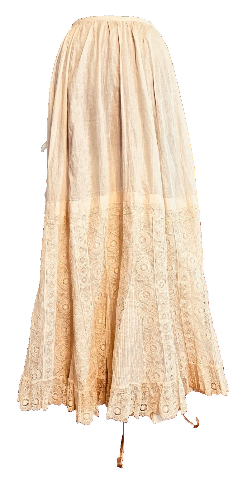 Edwardian White Cotton Petticoat Spider Medallion Brussels Lace Eyelet Ladders