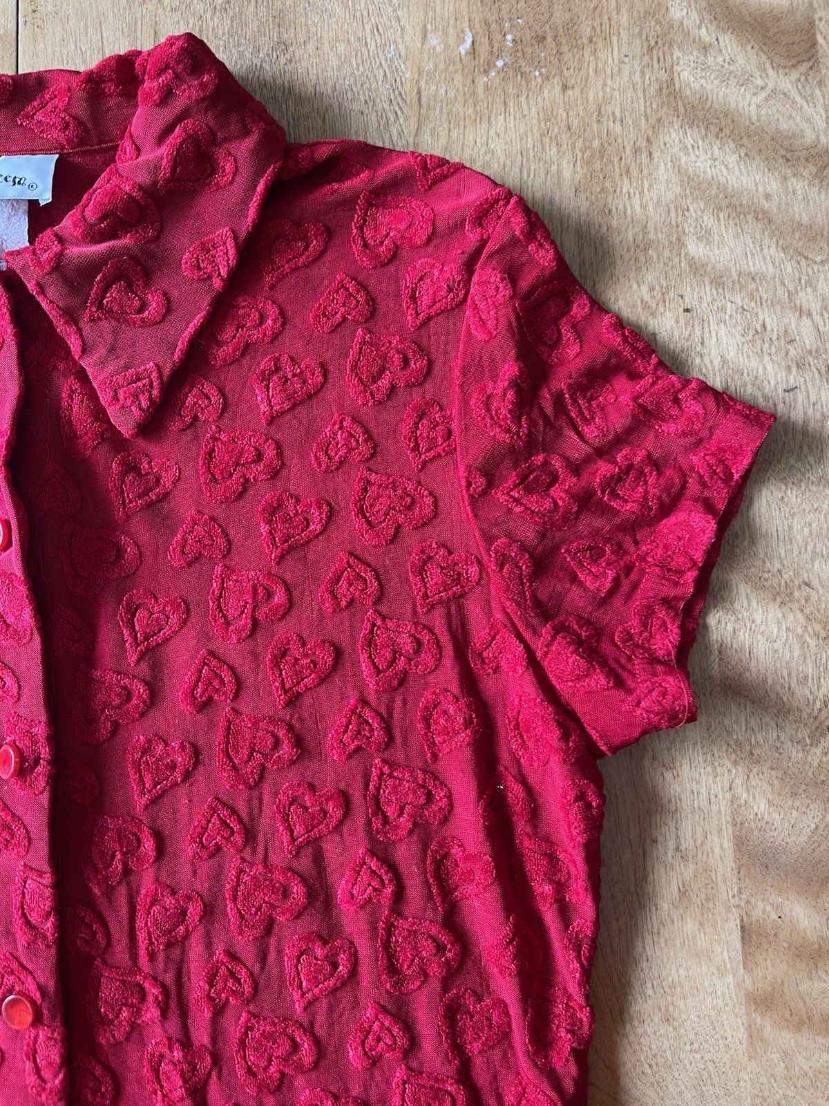Vintage 90s Self Esteem Heart Print Button Shirt Size Large Valentines Day Y2K