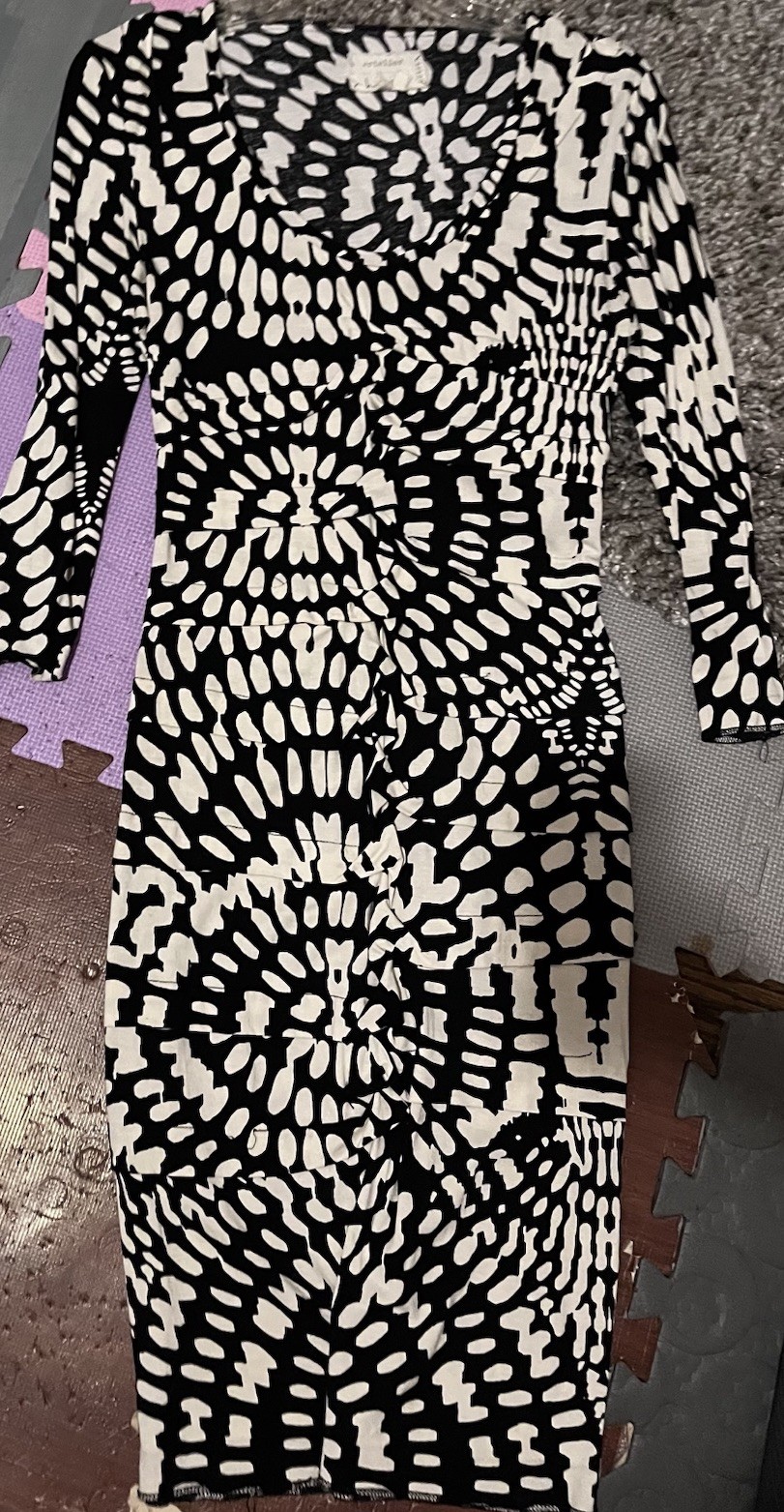 Nicole by Nicole Miller Women’a SIZE SMALL , 3/4 Sleeve Black/white Dress Rayon