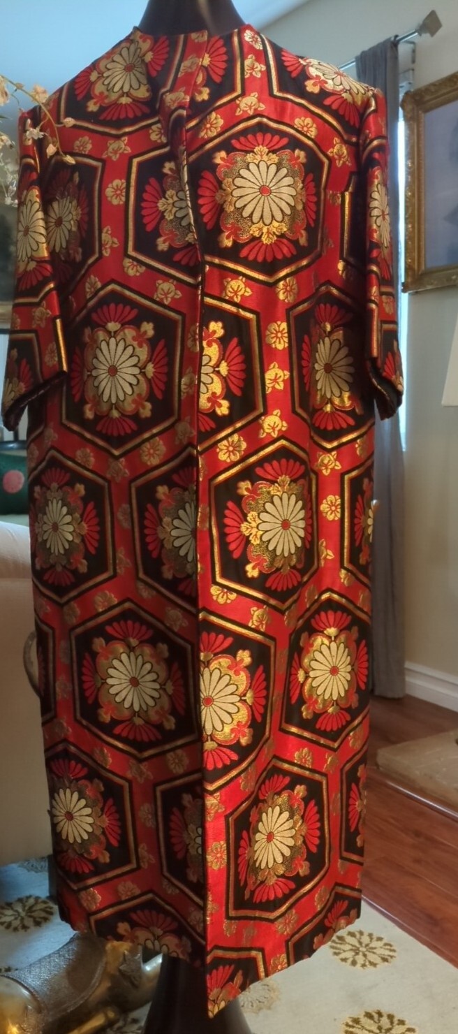 Vintage Red/Black Gold Lame Floral Embroidered Coat