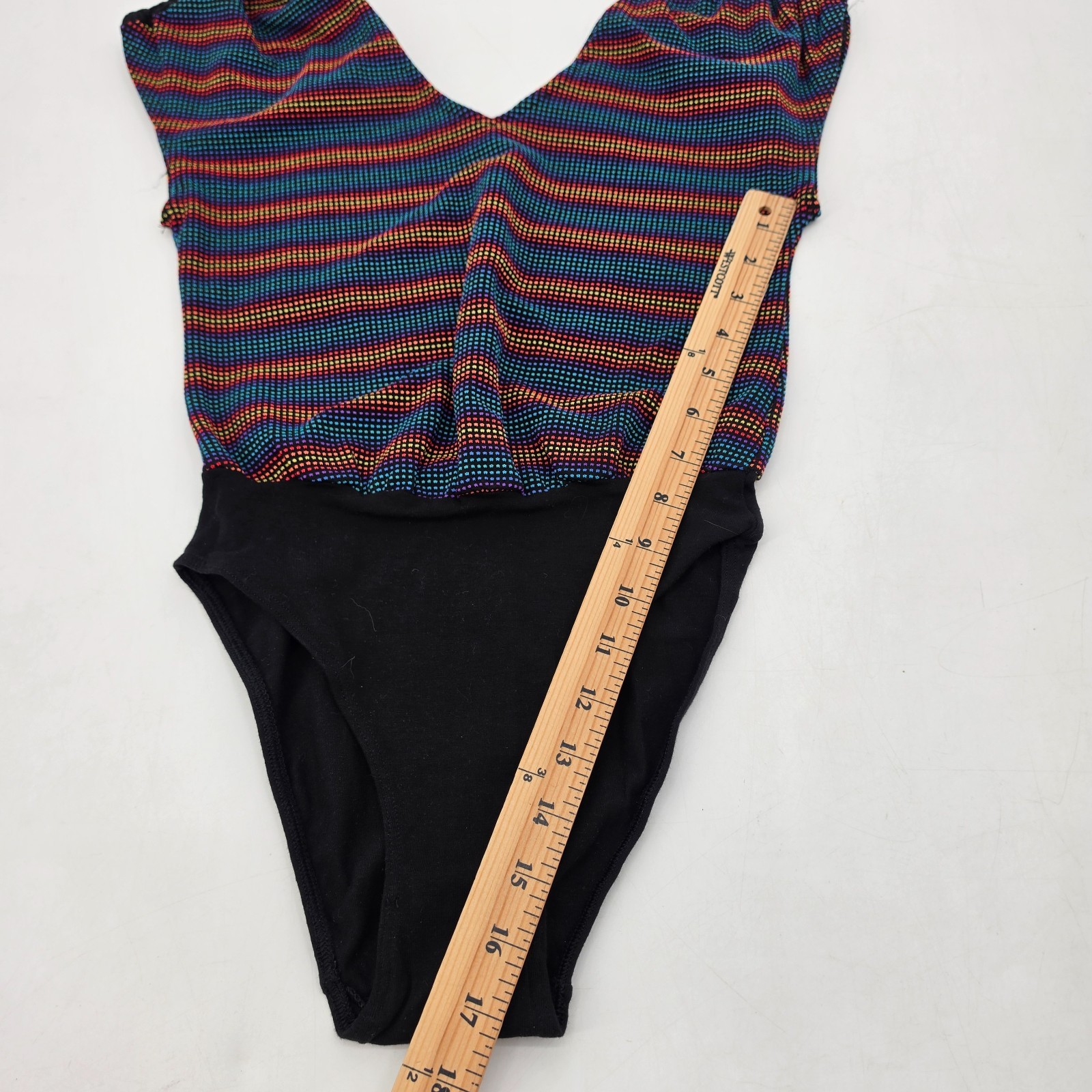 Vintage RAIN BEAU Aerobic One-Piece Leotard Size Small Black Rainbow Jazzercise