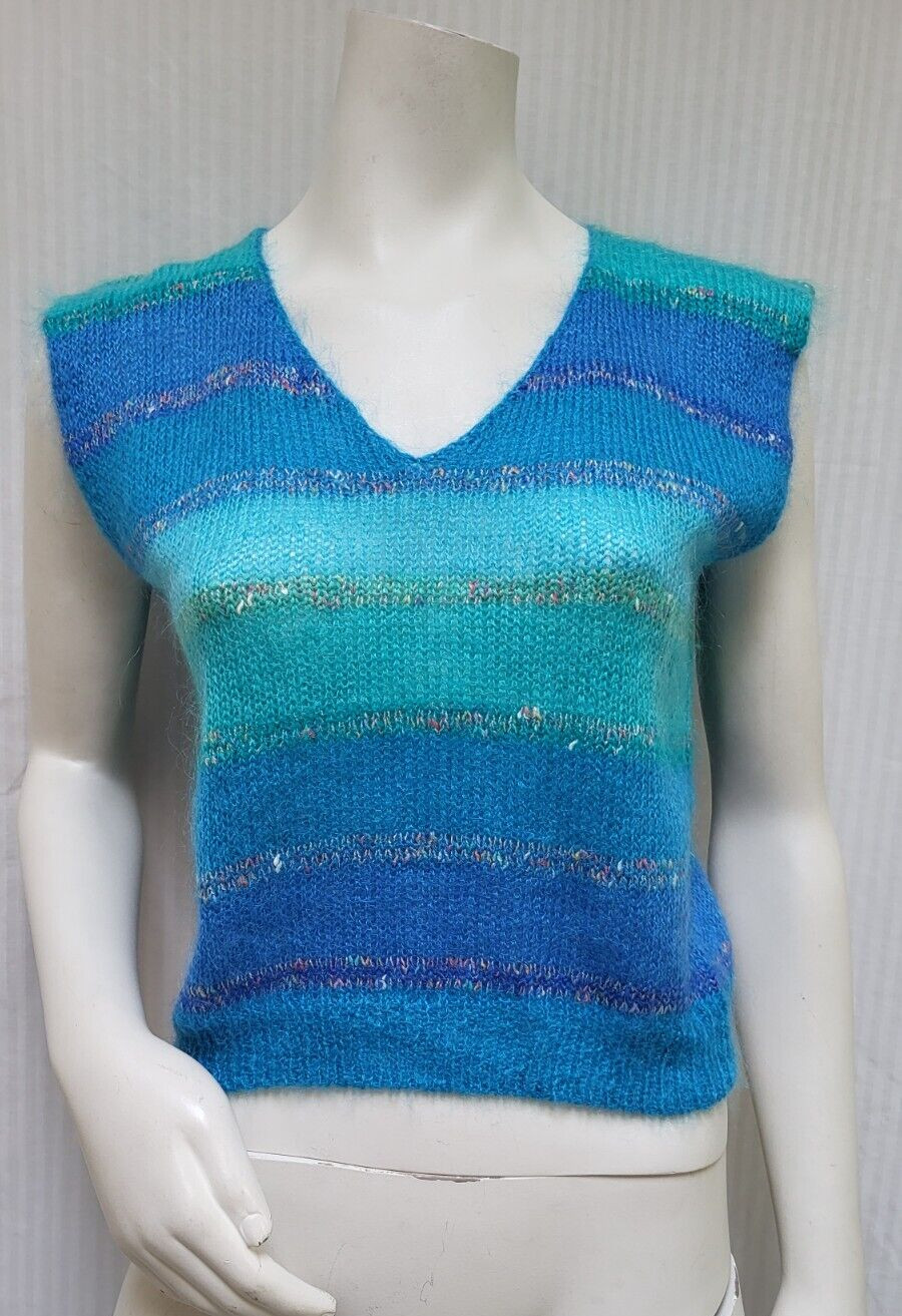 NWOT Vintage Renee Tener for Jeanne Pierre Blue Stripe Mohair Blend Sweater Vest