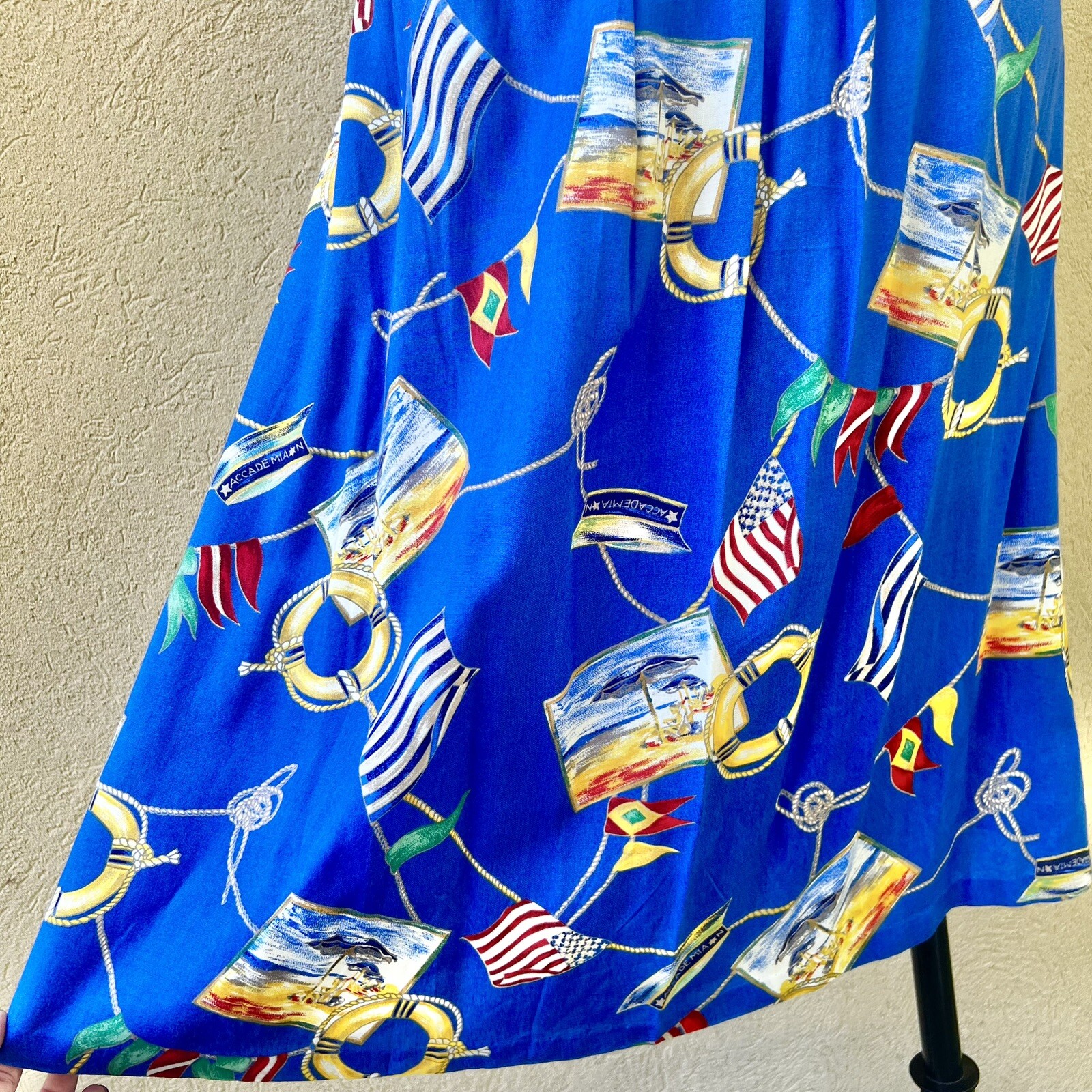 MARITIME NAUTICAL Sailing Yacht 90s 1990’s Vintage Novelty Print Rayon Skirt XL