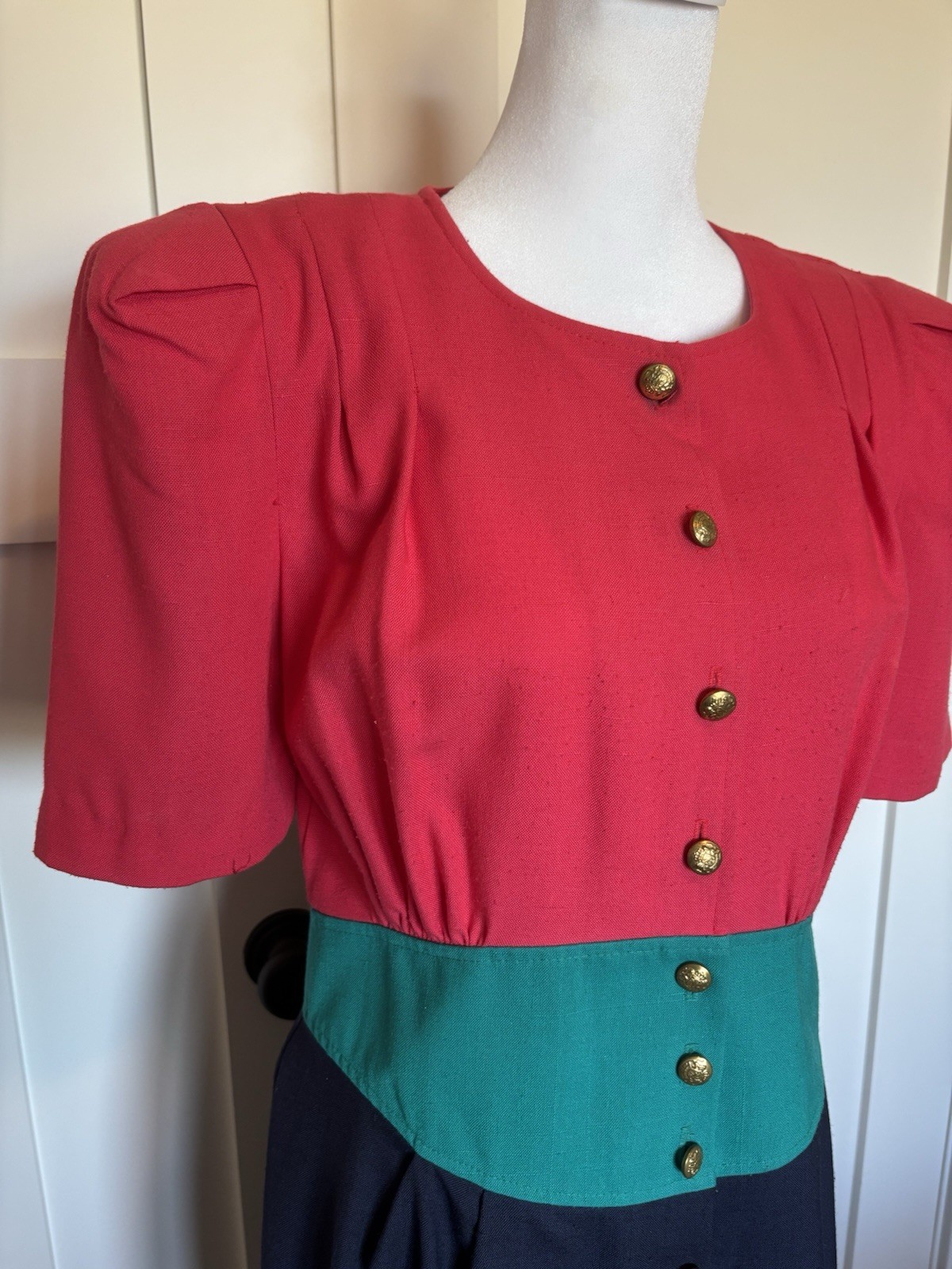 Vintage Leslie Fay Women’s Dress Size 10 Short Sleeve Multi Colored Button Frf
