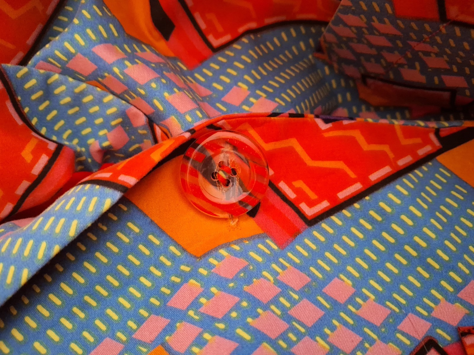 Vtg 80s Jacket Geo Print Long Blazer Red Yellow Purple Teal Femina