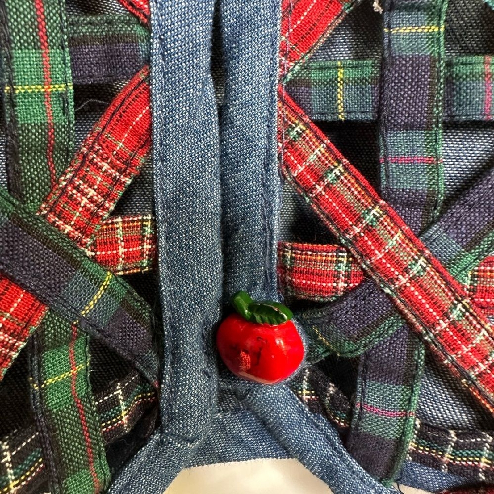 VTG Oak Hill Back To School Caged Plaid Denim Cute Buttons Teacher Vest Size XL