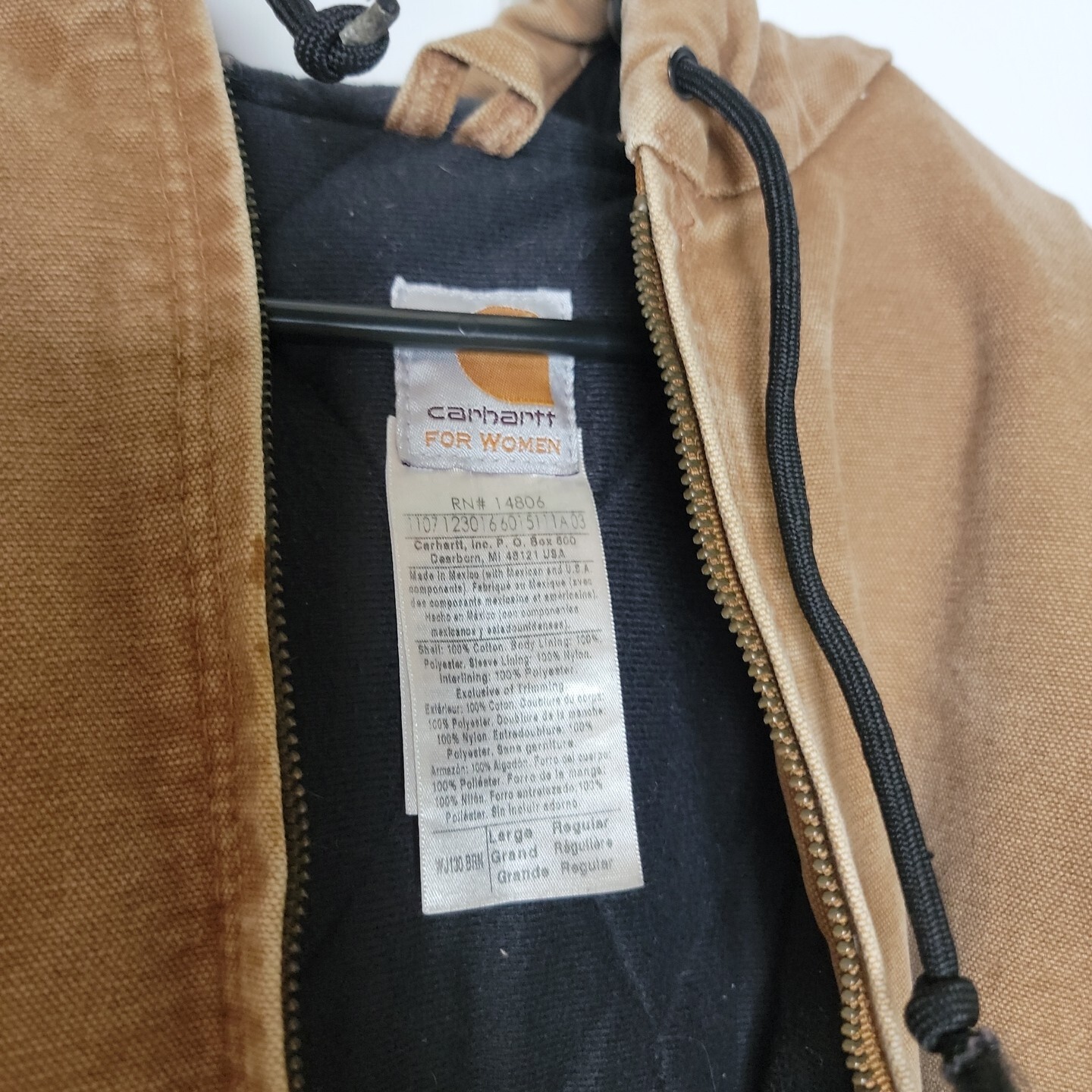 Carhartt For Women Large Tan Brown Hooded Jacket Distressed Worn Vintage Vtg