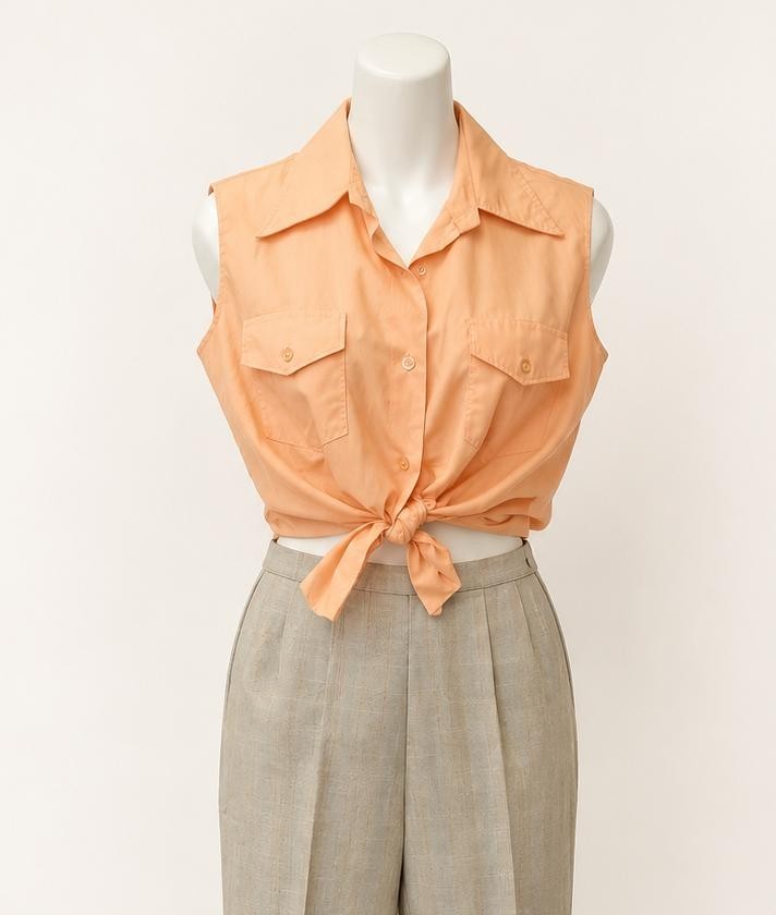 VTG RETRO 50s 60s Cotton PEACH Blouse NEW OLD STOCK NOS 34 B BOHO BEACH BUTTON
