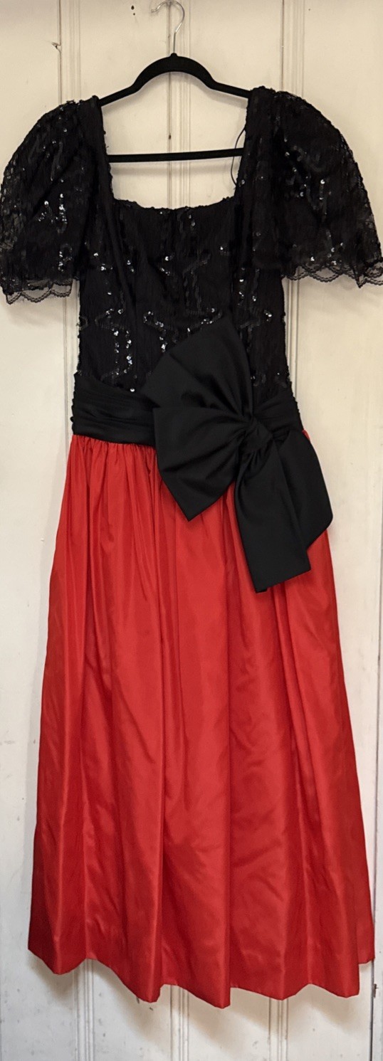 1980’s Prom Formal Dress Taffeta Lace Black Red Size 10 Mario Forte After Five