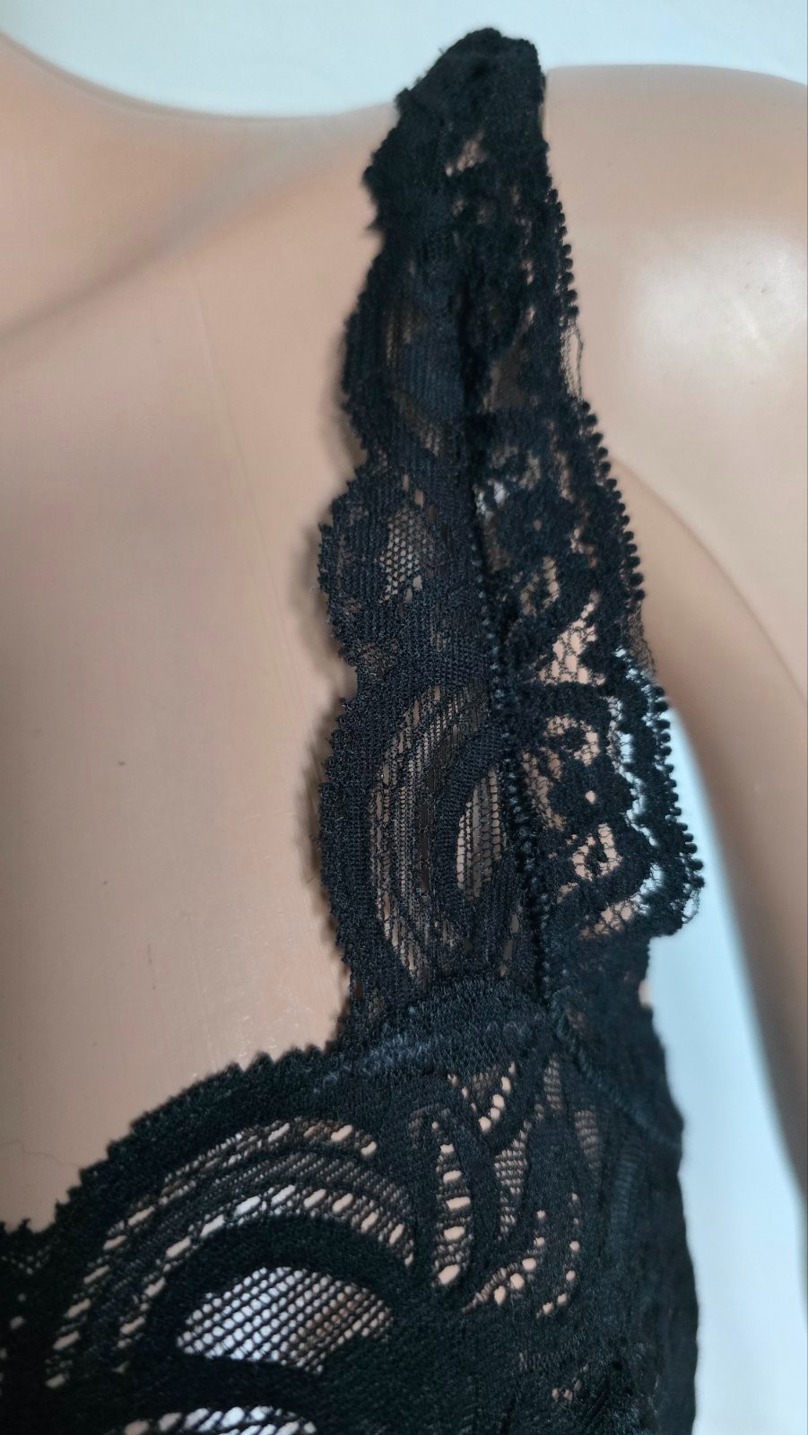 Vintage 80s MISS LEPEL Black Bodysuit Nylon Blend Guipure Inserts. Size 3
