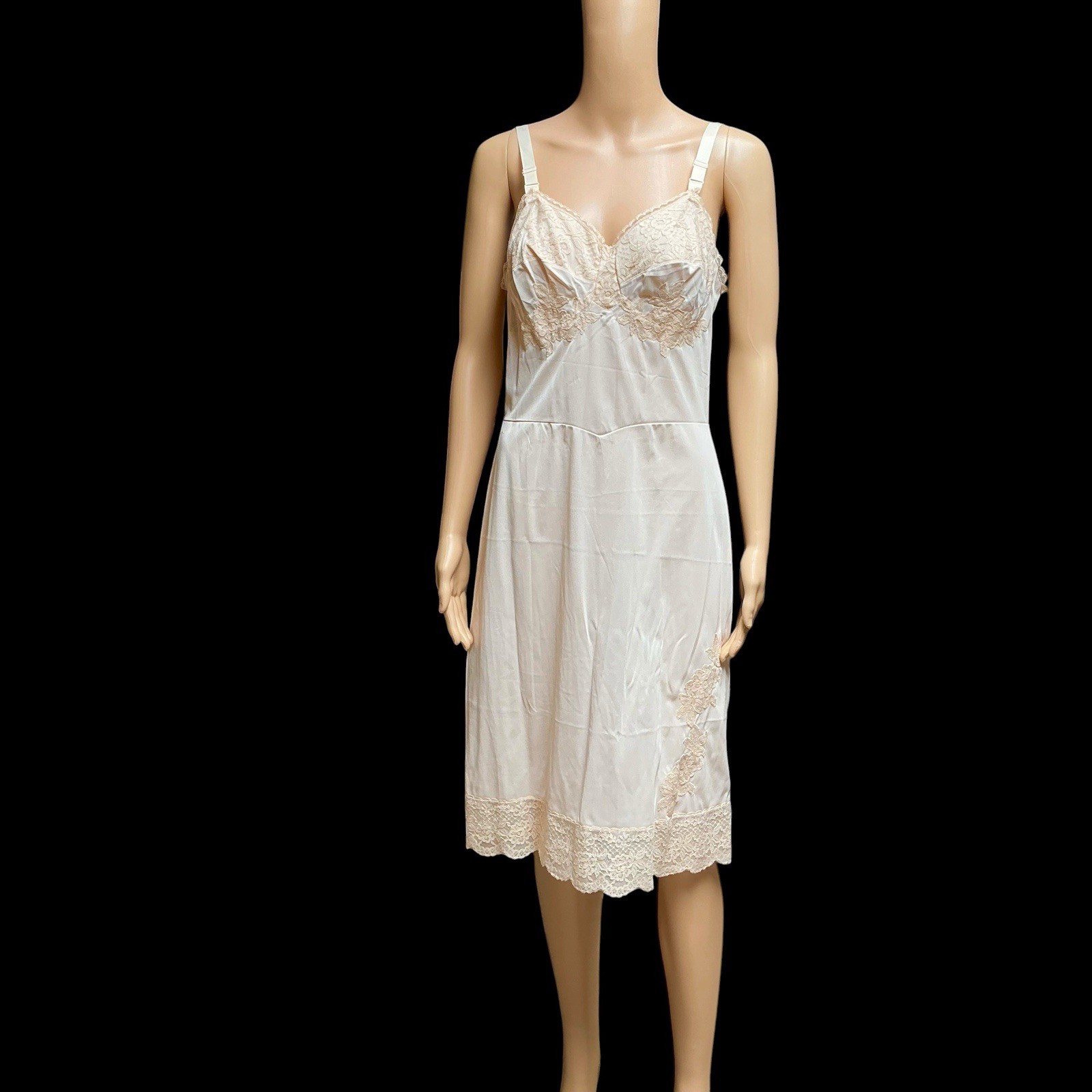 Sears Charmode Nylon Full Slip Lace Cream Coquette Grandmacore Dress Size 36 New