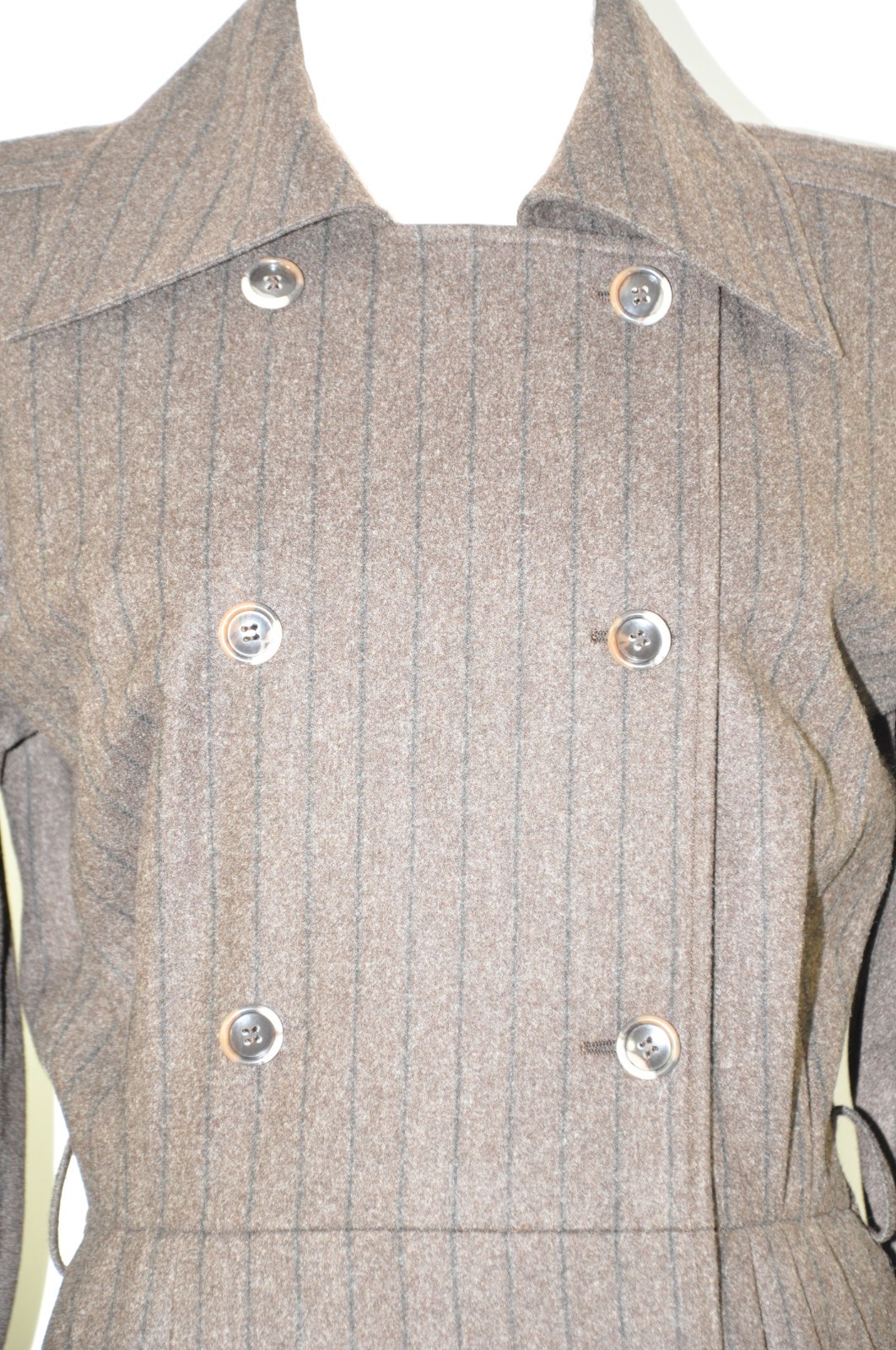 80s Vintage Saint Laurent Rive Gauche Brown Stripe Wool Tweed Coat Dress Women M