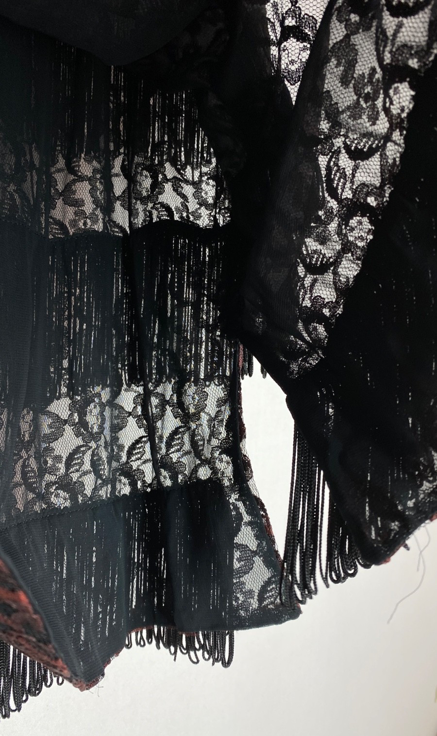 Vintage 1950s black lace fringe wiggle skirt XS pencil high waist midi