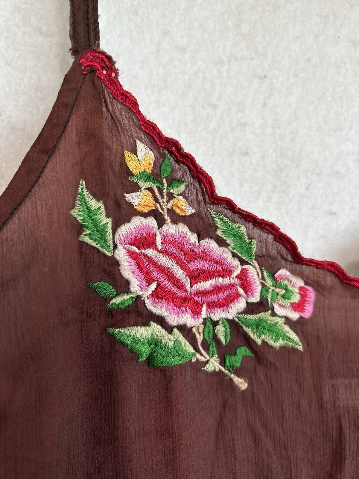 Vintage Y2K JouJou Rayon Embroidered Roses Cami Tank Top Whimsigoth Romantic 90s