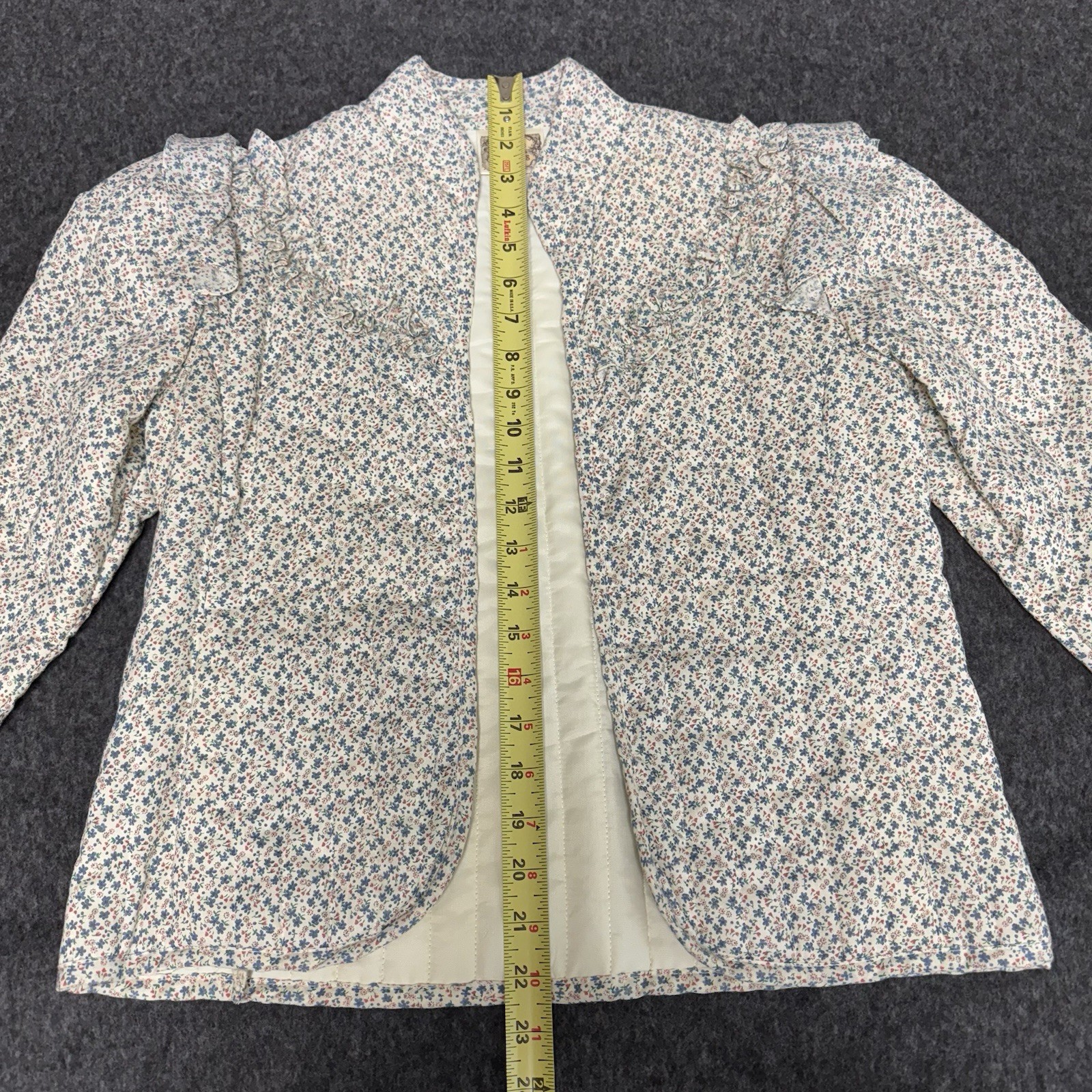 VTG 70s Jessica’s Gunnies Gunne Sax Ivory Floral Ruffle Quilted Jacket Top