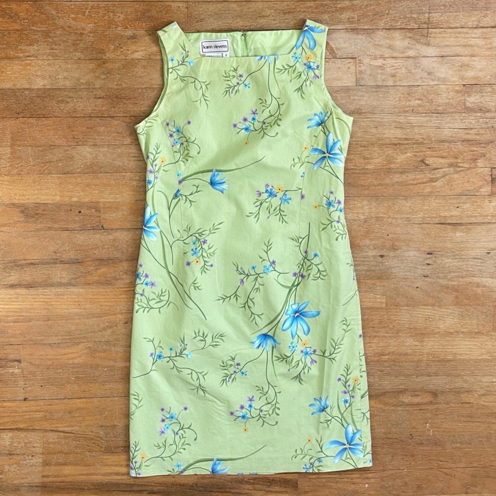 Vintage Floral Cotton Dress Size Small 1990s Green Flower Pattern Sheath