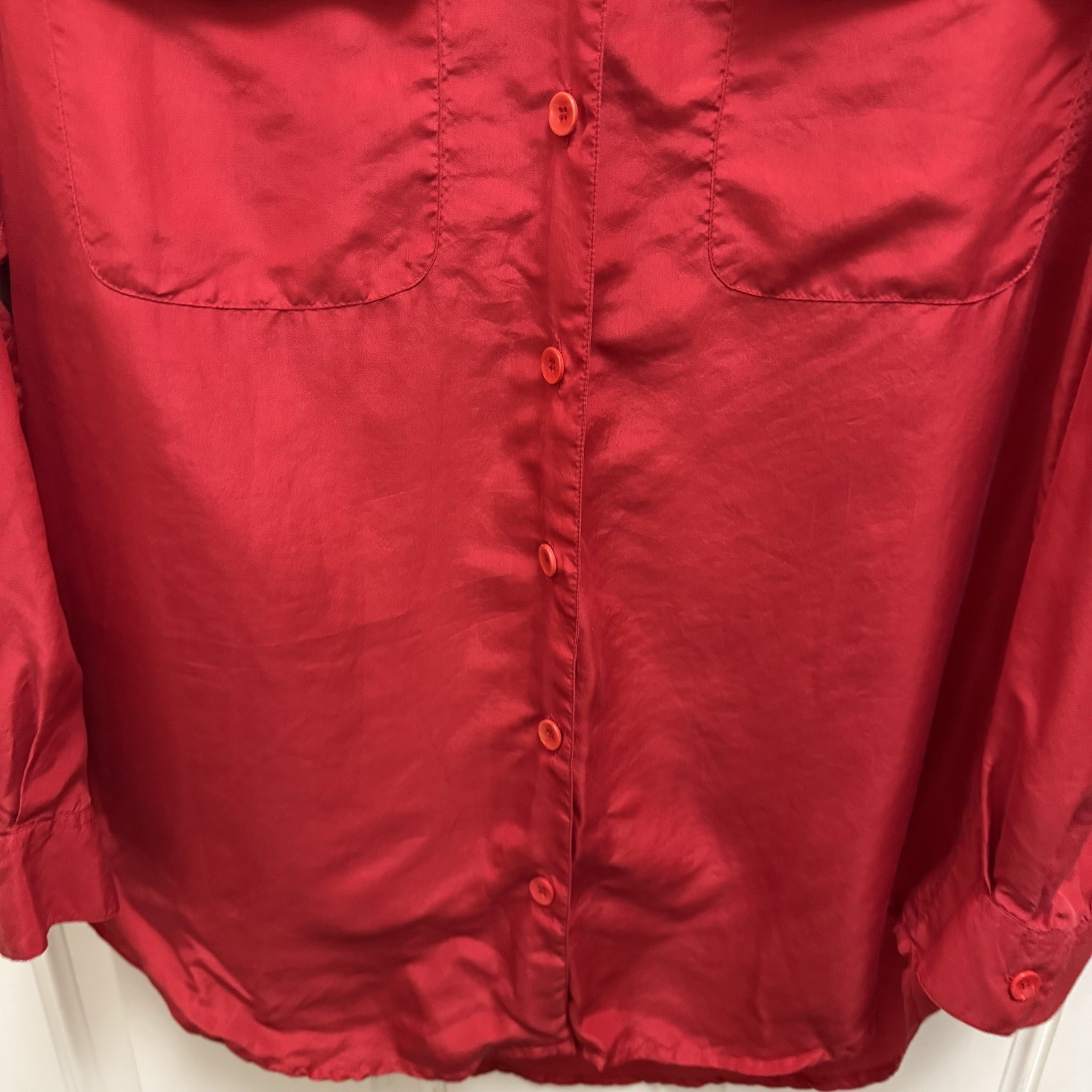 Vintage Christie & Jill Red 100% Silk Button Down Blouse 80’s/90’s Size XS -Read