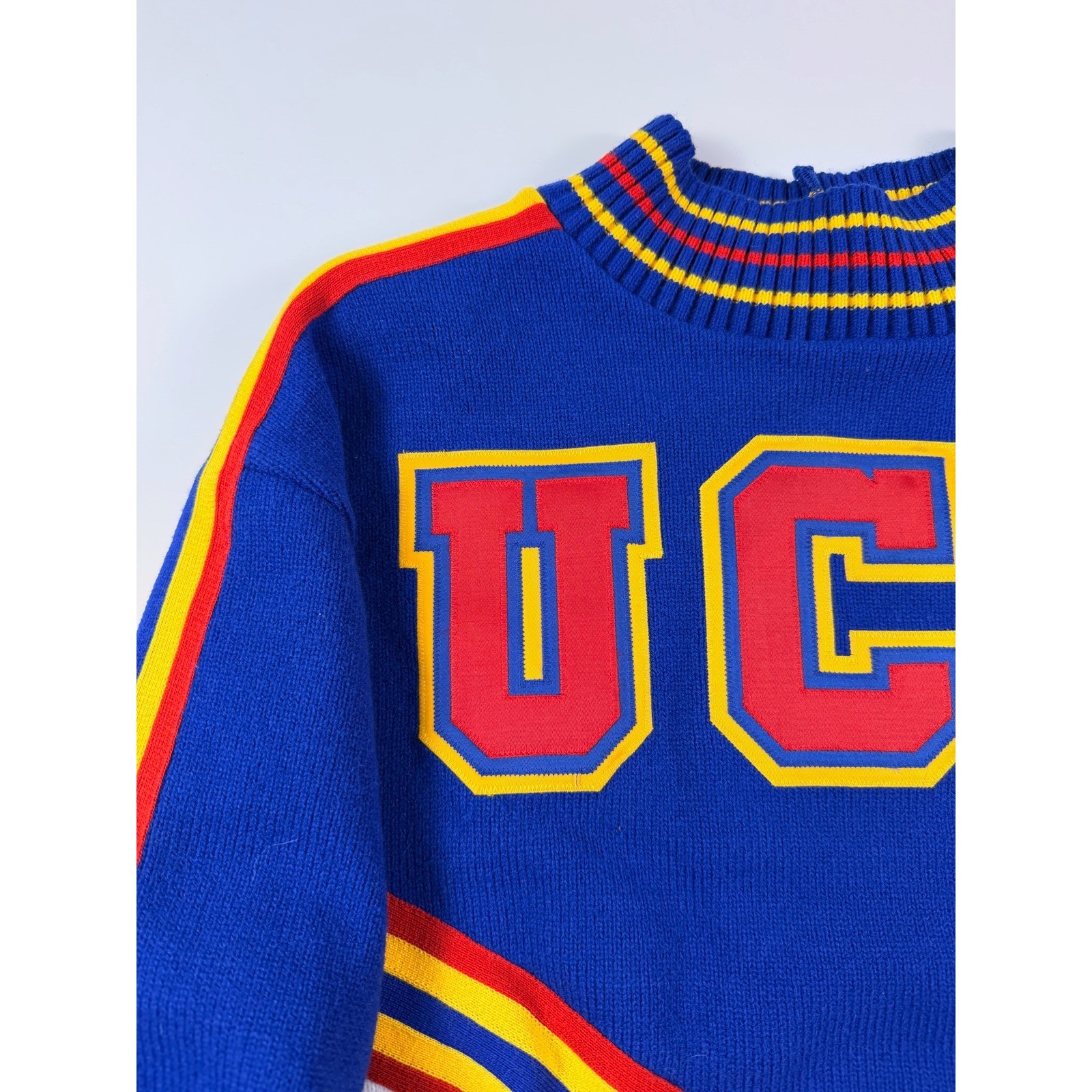 Vintage Varsity Spirit UCA Cheerleader Sweater Blue White Red Halloween Preppy