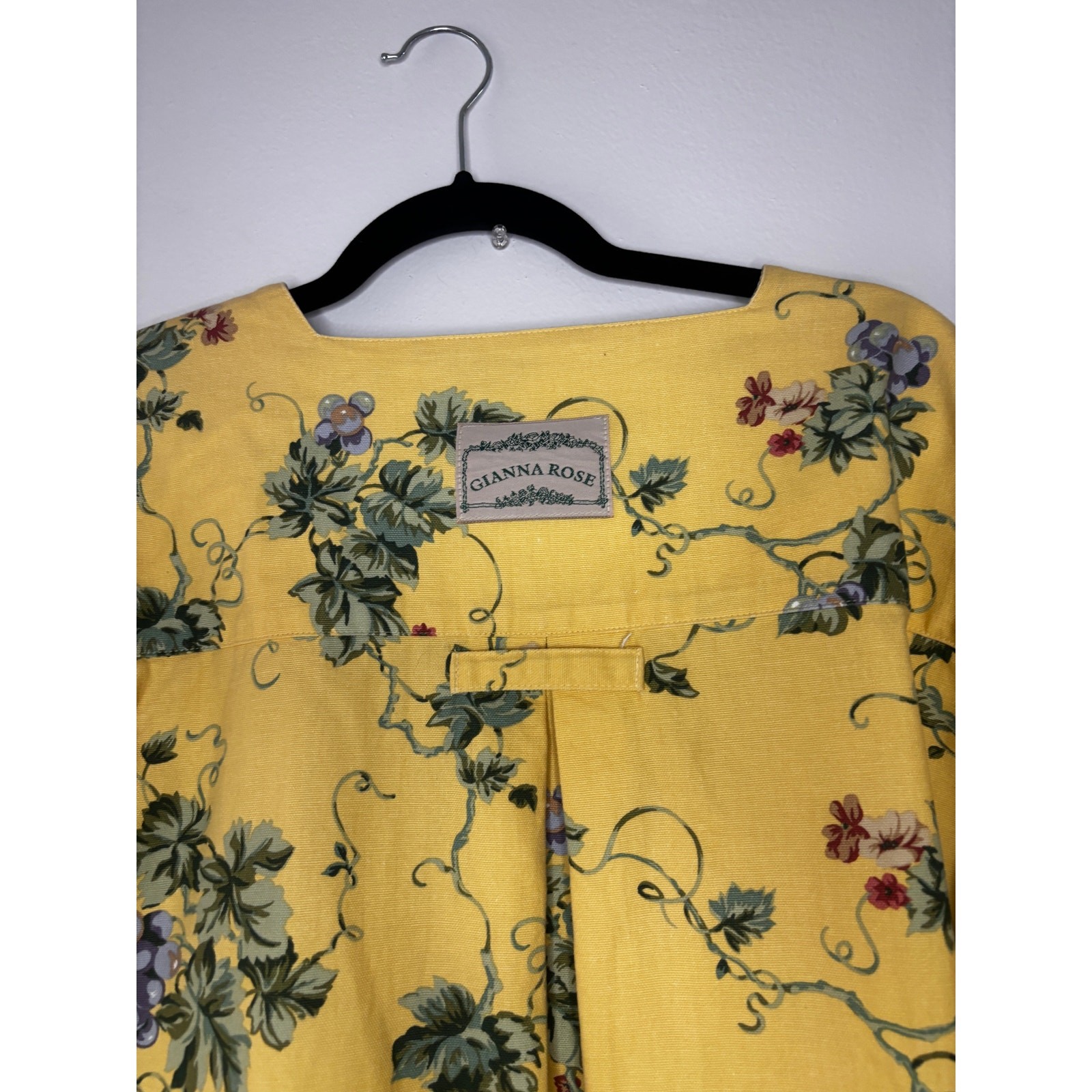 Vintage 1980s Gianna Rose Butter Yellow Floral Tunic Smock Chore Coat Artist S