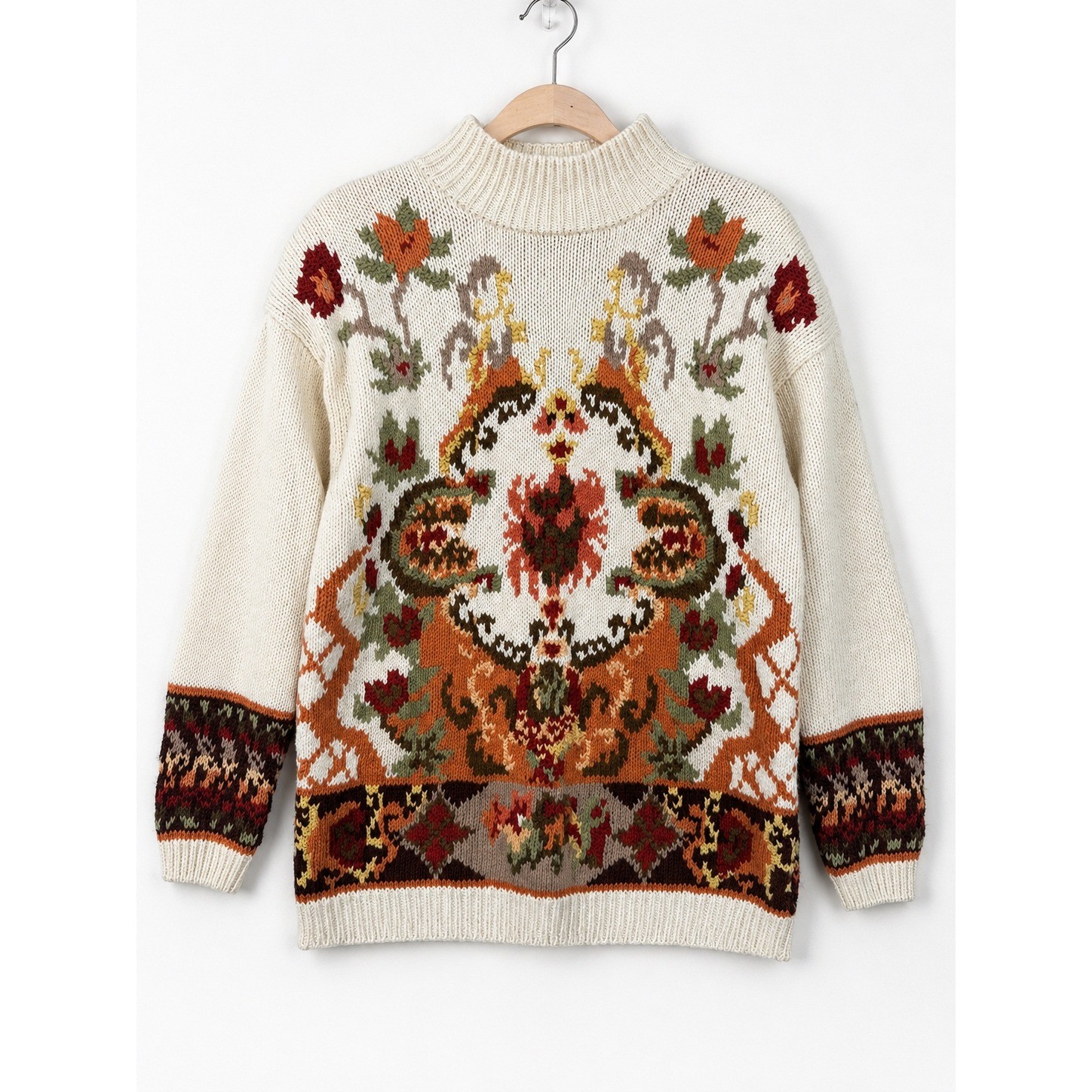 Heirloom Collectibles Vintage 1991 Floral Knit Sweater Cream Peach Womens Medium