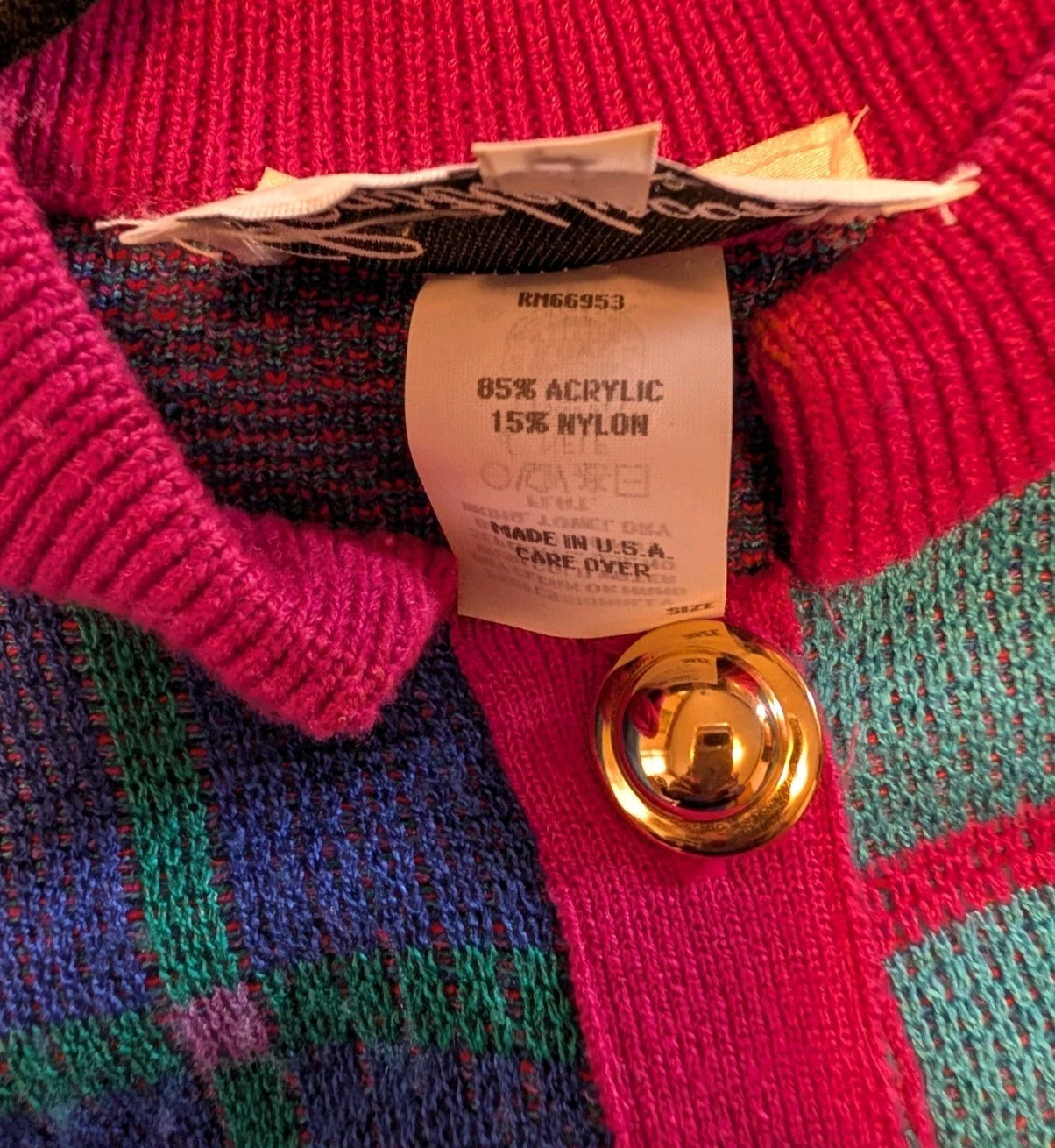 Vtg 80s Castlebrook Plaid Cardigan Sweater Size 12 Grandmacore Maximalism
