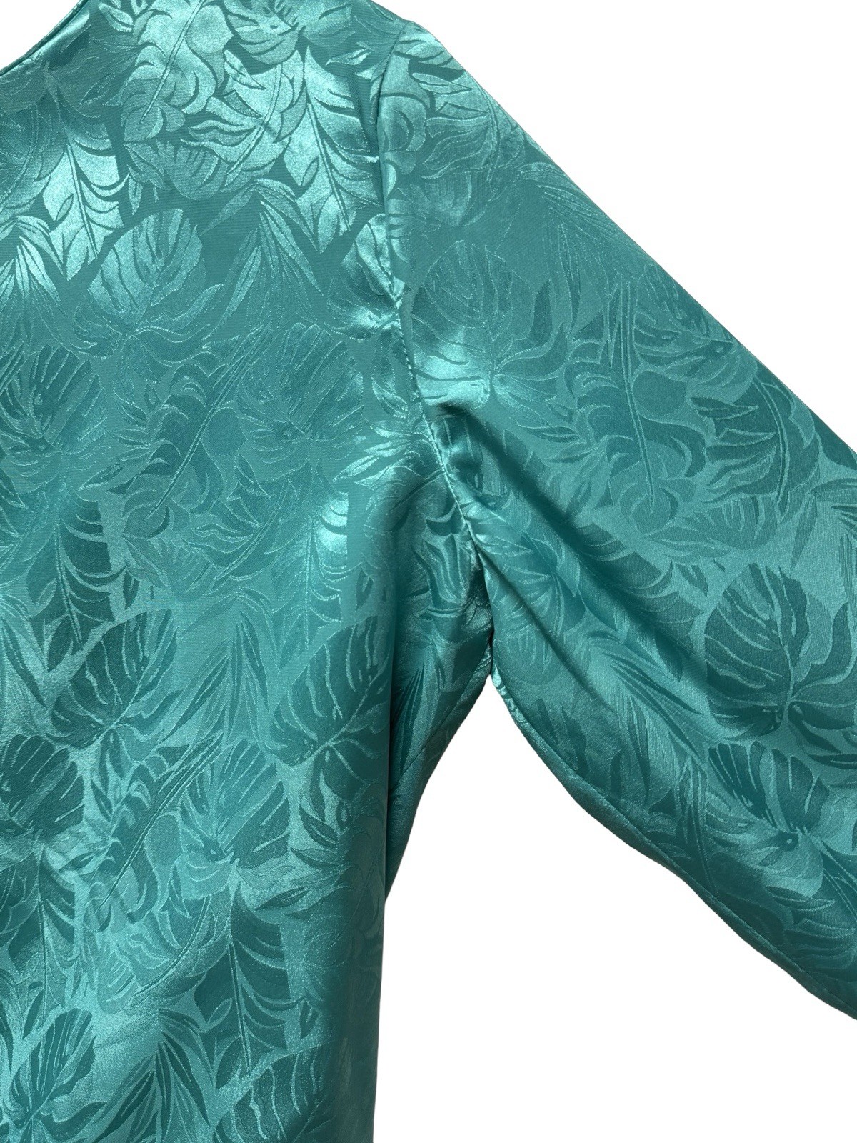 Vtg Henry Lee Women Dress 1960 Green Satin Floral Print Button Up Back Size 12
