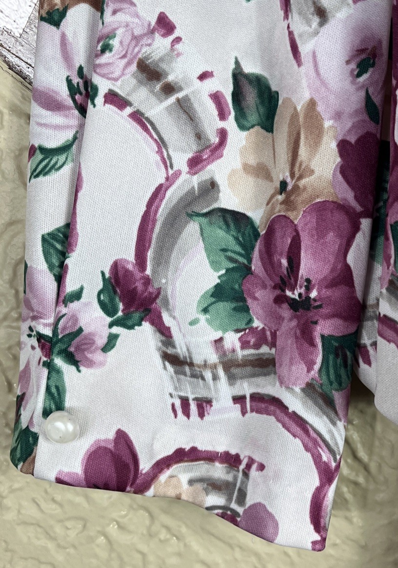 NWT VTG MCS Ltd New York Floral Blouson MIDI Dress Women’s 8P W/Faux Pearls 80’s