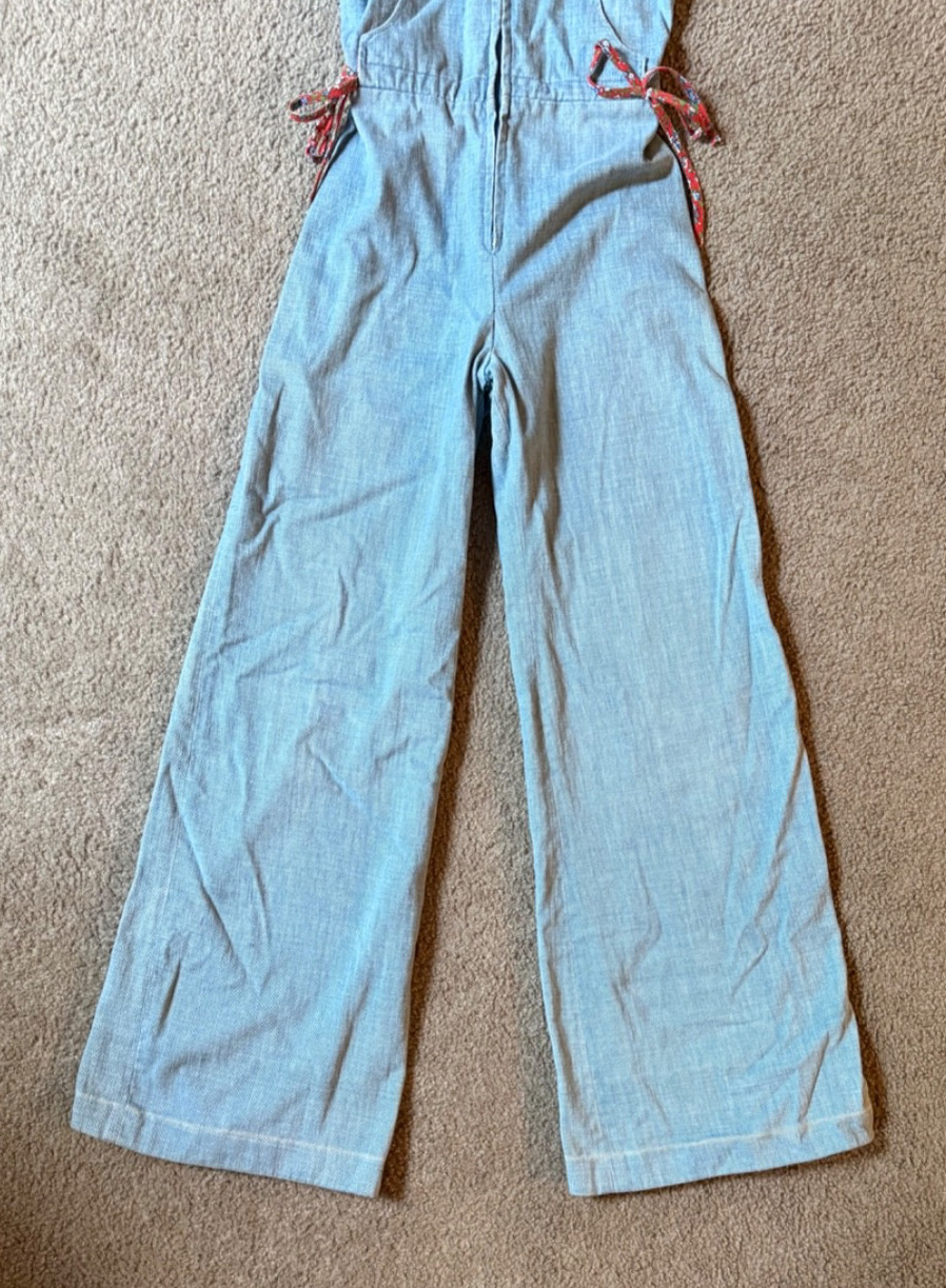 VTG 70s Women’s Denim Hooded Disco Boho Jumpsuit Romper – Size Small Tall