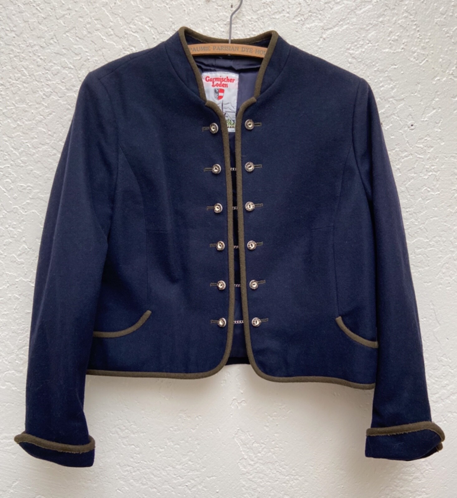 Garmischer LODEN Navy Wool Blazer Jacket Chain Buttons Bavarian Wool sz 46