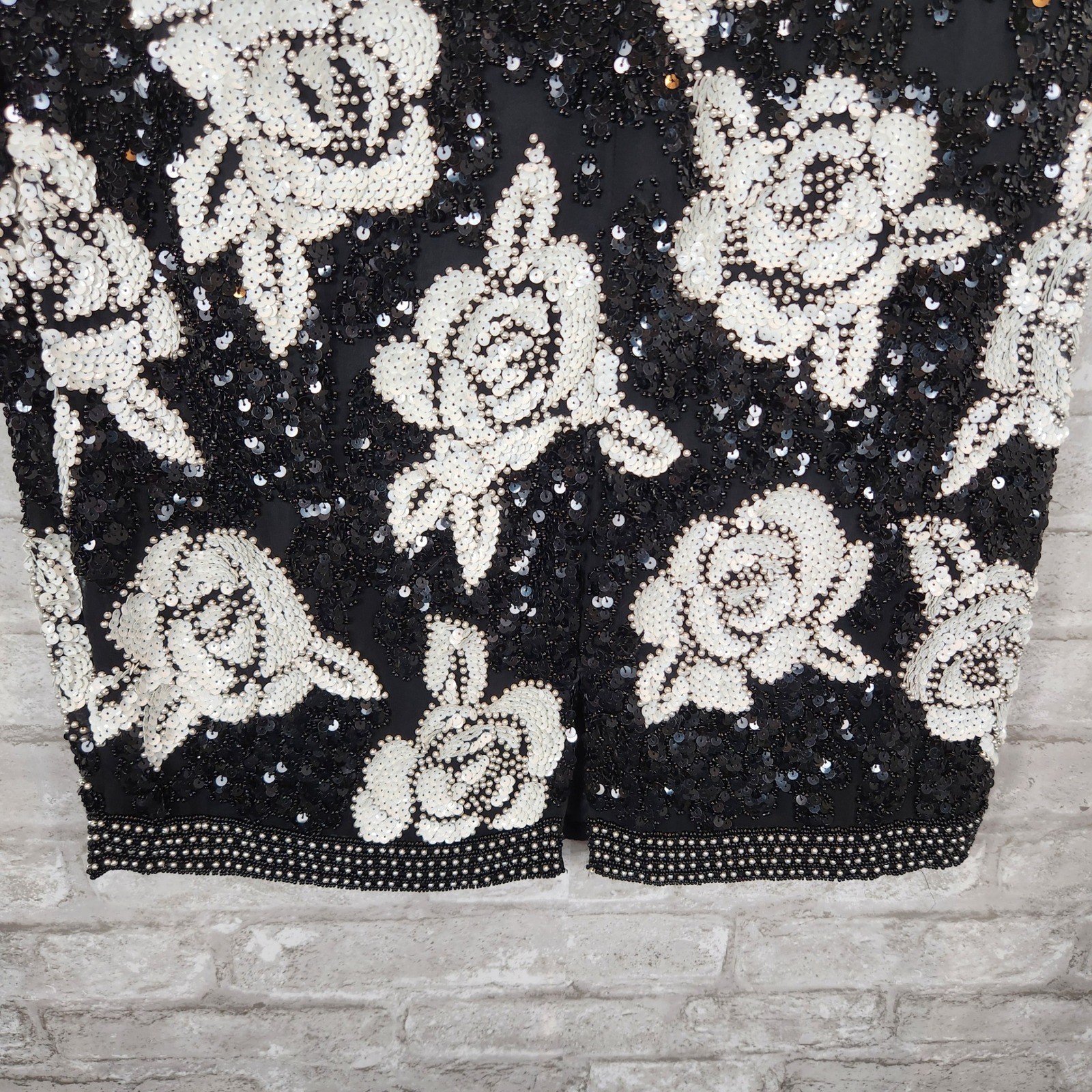 Joan Leslie Vintage 80s Dress Floral Beaded Sequin 100% Silk Cocktail 6