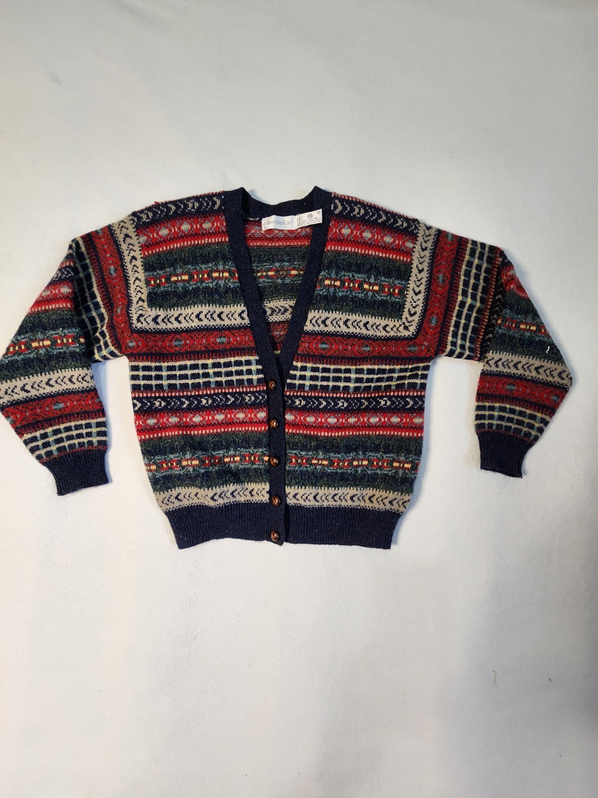 VTG Robert Scott Fair Isle 100% Wool Cardigan Sweater Boxy Grandpa Grannycore