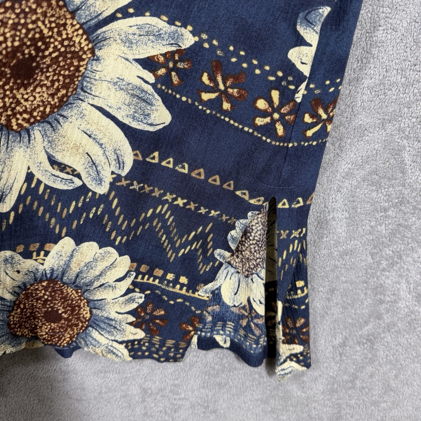 Rena Rowan for Saville Sunflower Blue Hawaiian Button Down Blouse Skirt Size 16