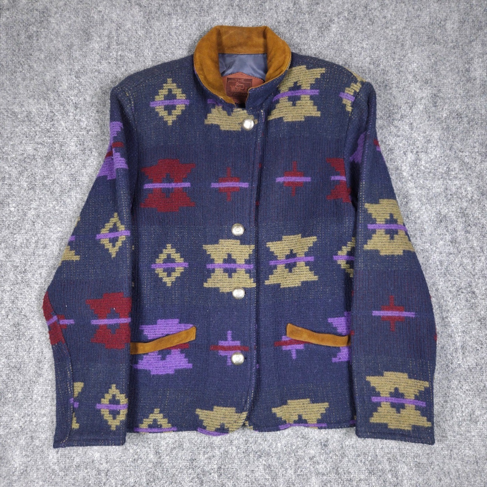 Vintage Woolrich Wool Blend Jacket Womens Medium Blue Southwestern Aztec