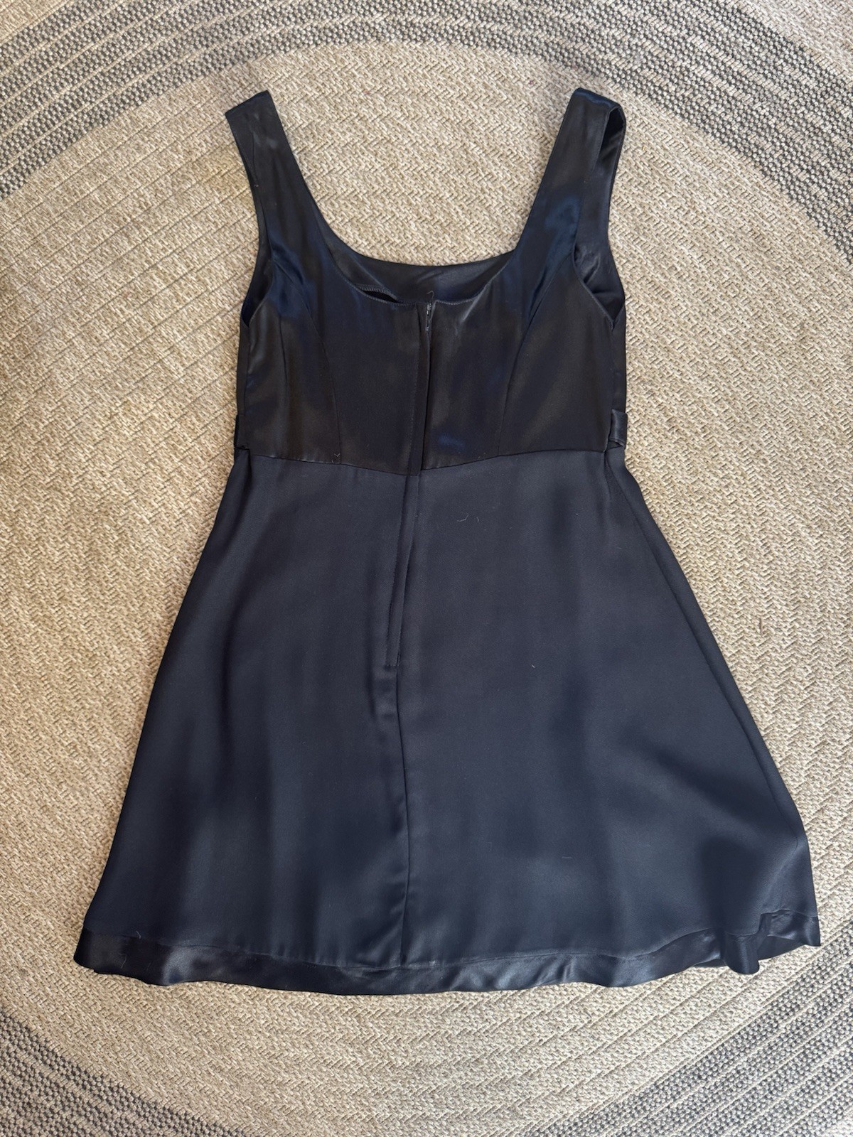 VTG 90s/Y2K LBD coquette black Empire Waist satin trim Dress Bow sleeveless mini