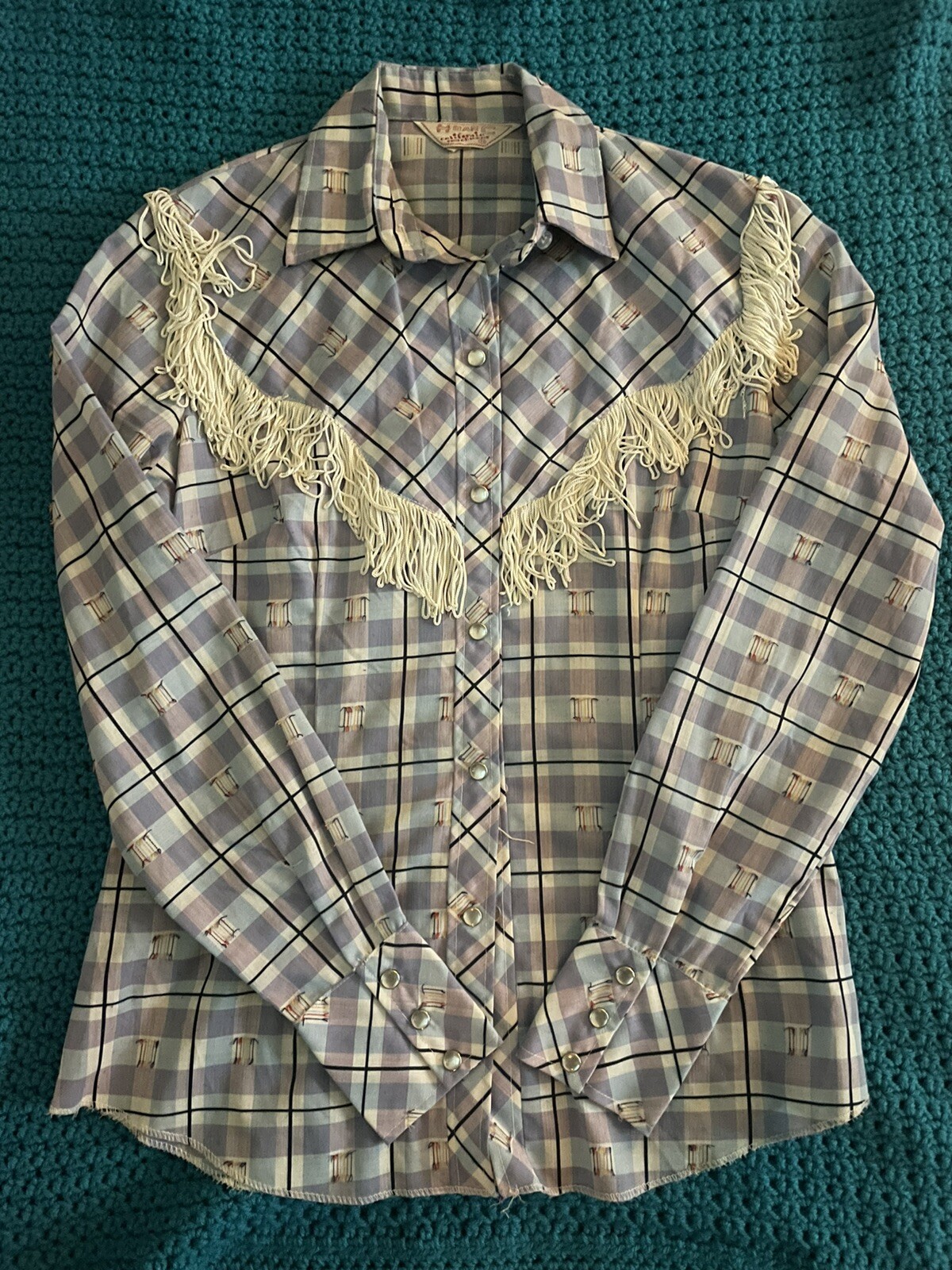 Vintage H Bar C California Ranchwear Fringe Pearl Snap Shirt Womens Size 34