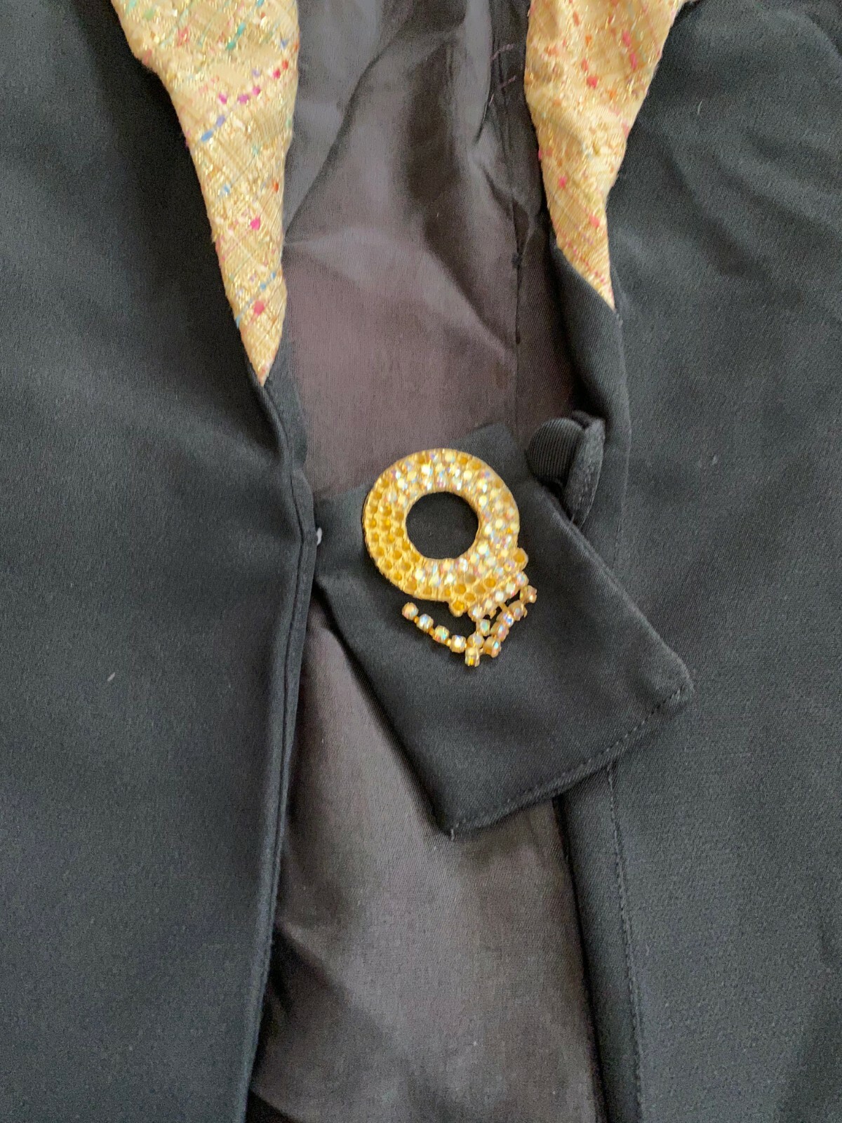 She’s Line New York Women’s Vintage Blazer Black and Gold Collar Multicolor Sz 8